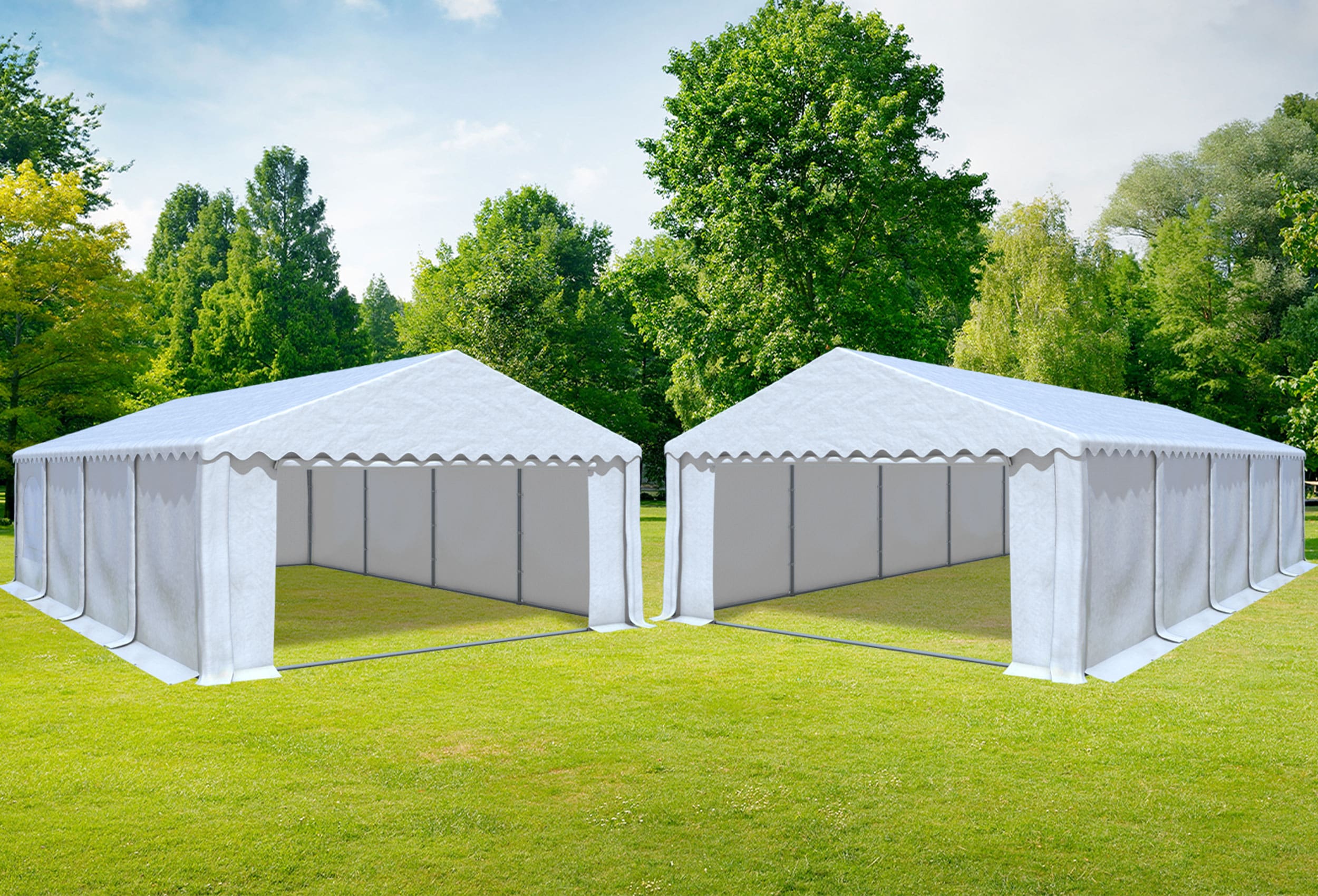 5x10 m 2in1 Combi Tent with extra 5x8 m Roof, PVC White