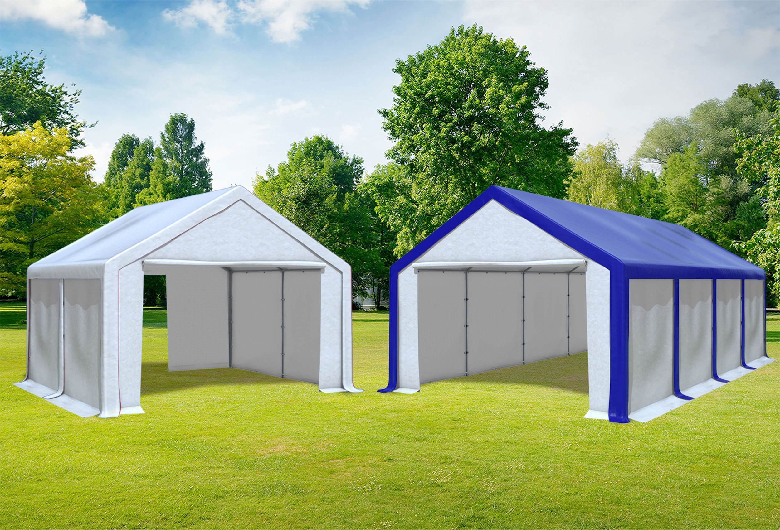 4x8 m 2in1 Combi Tent with extra 4x4 m Roof, PVC Blue White