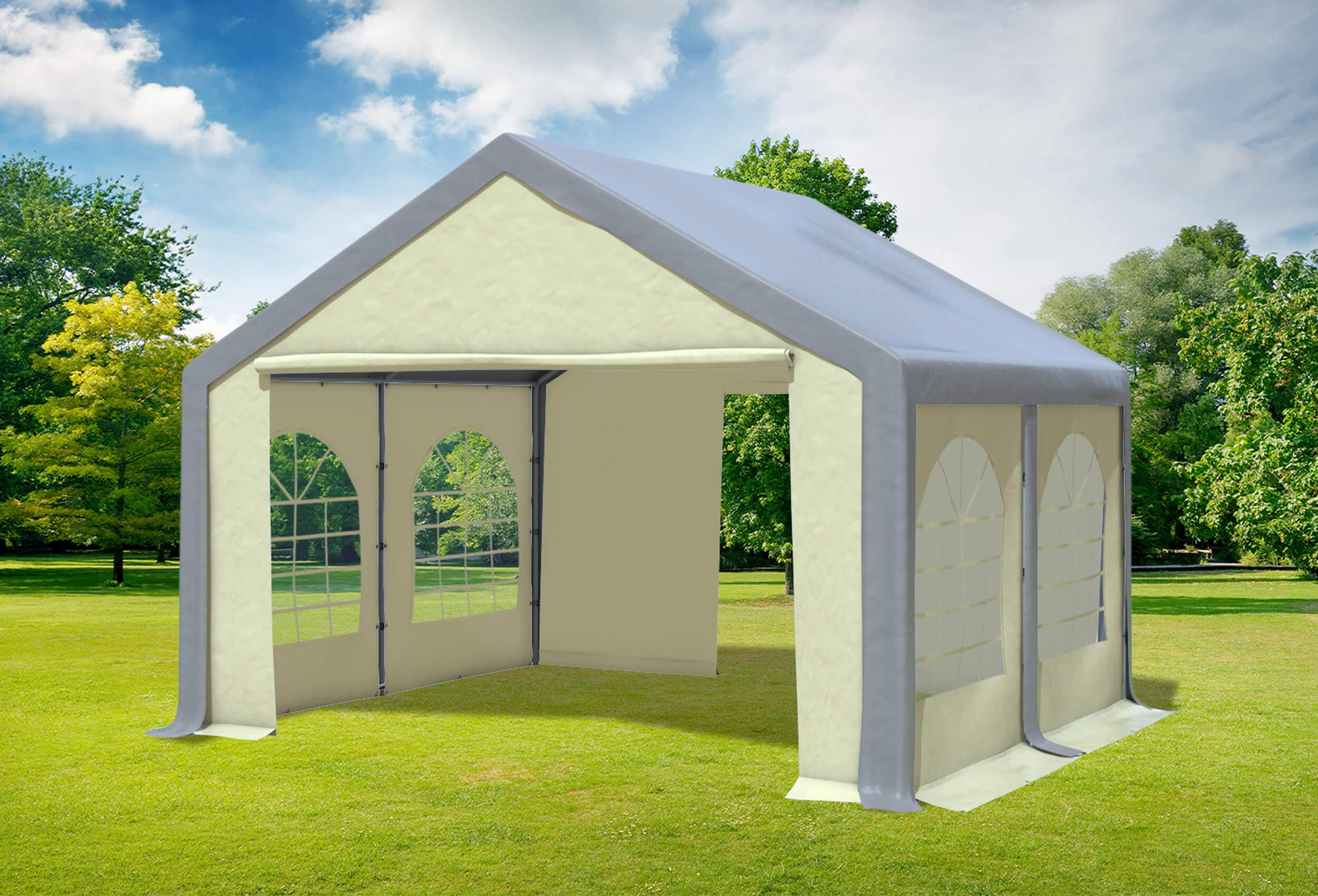 4x4 m Party tent / Marquee, PVC Grey Beige