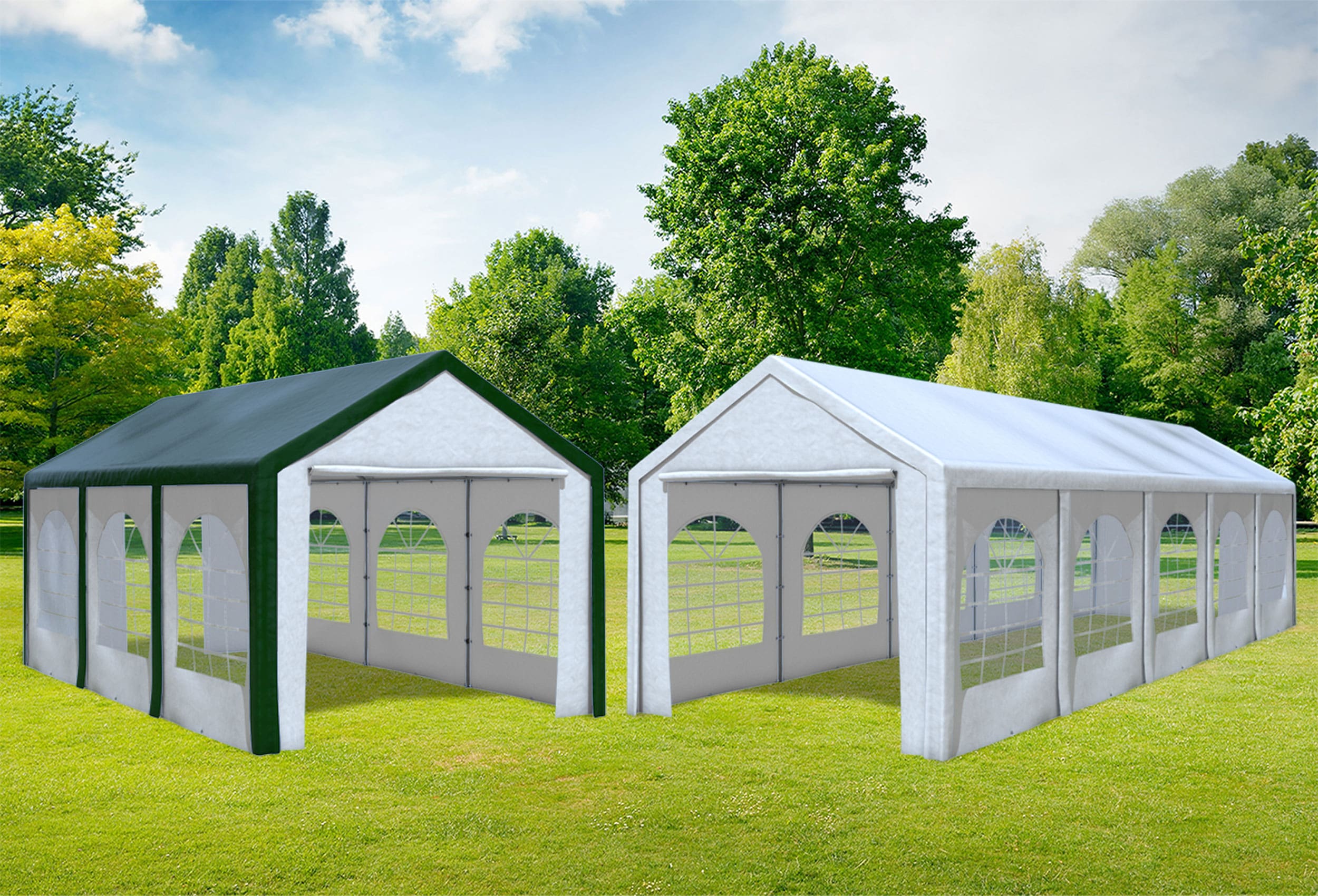 3x10 m 2in1 Combi Tent with extra 3x6 m Roof, PE White Green