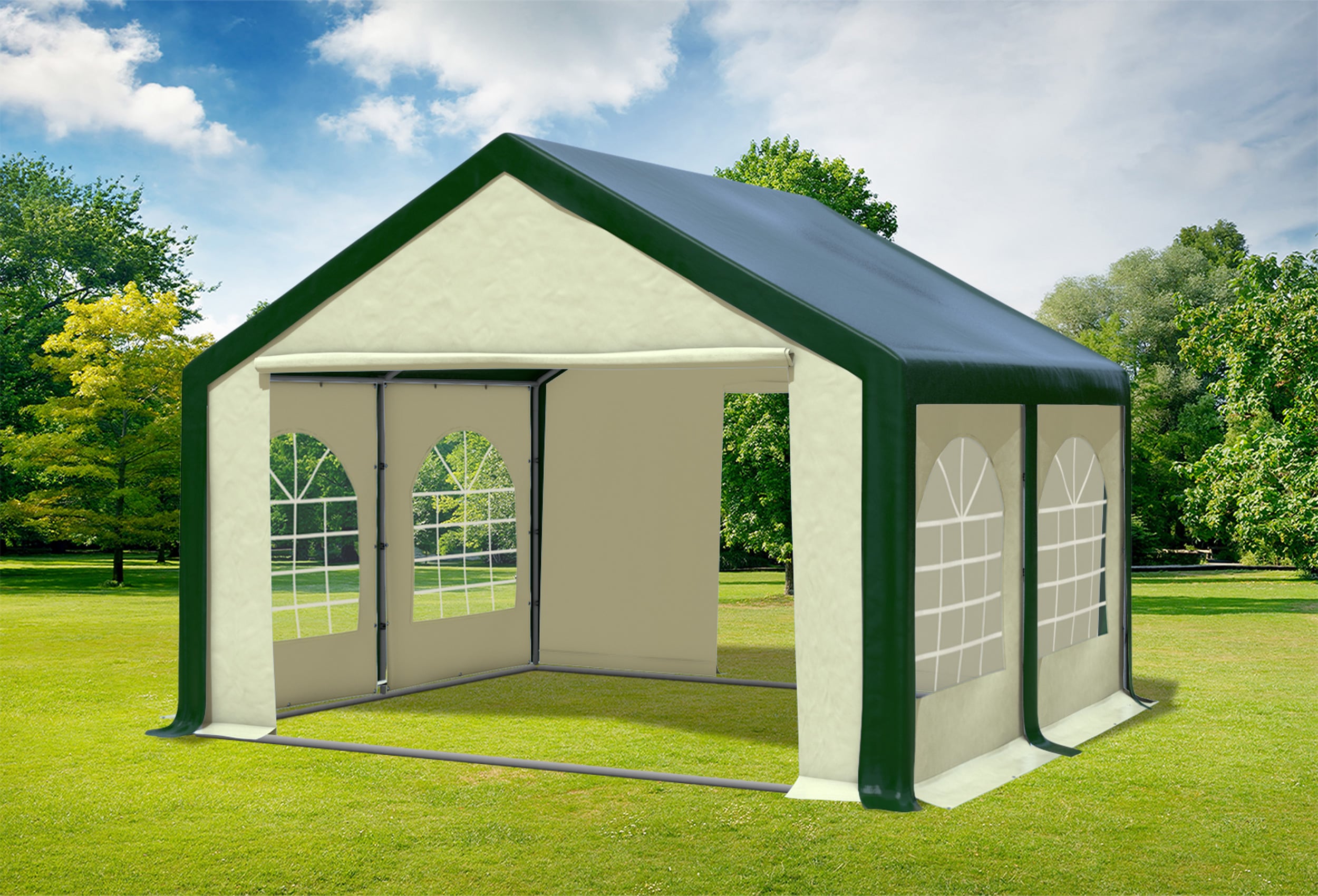 4x4 m Party tent / Marquee, PVC Green Beige