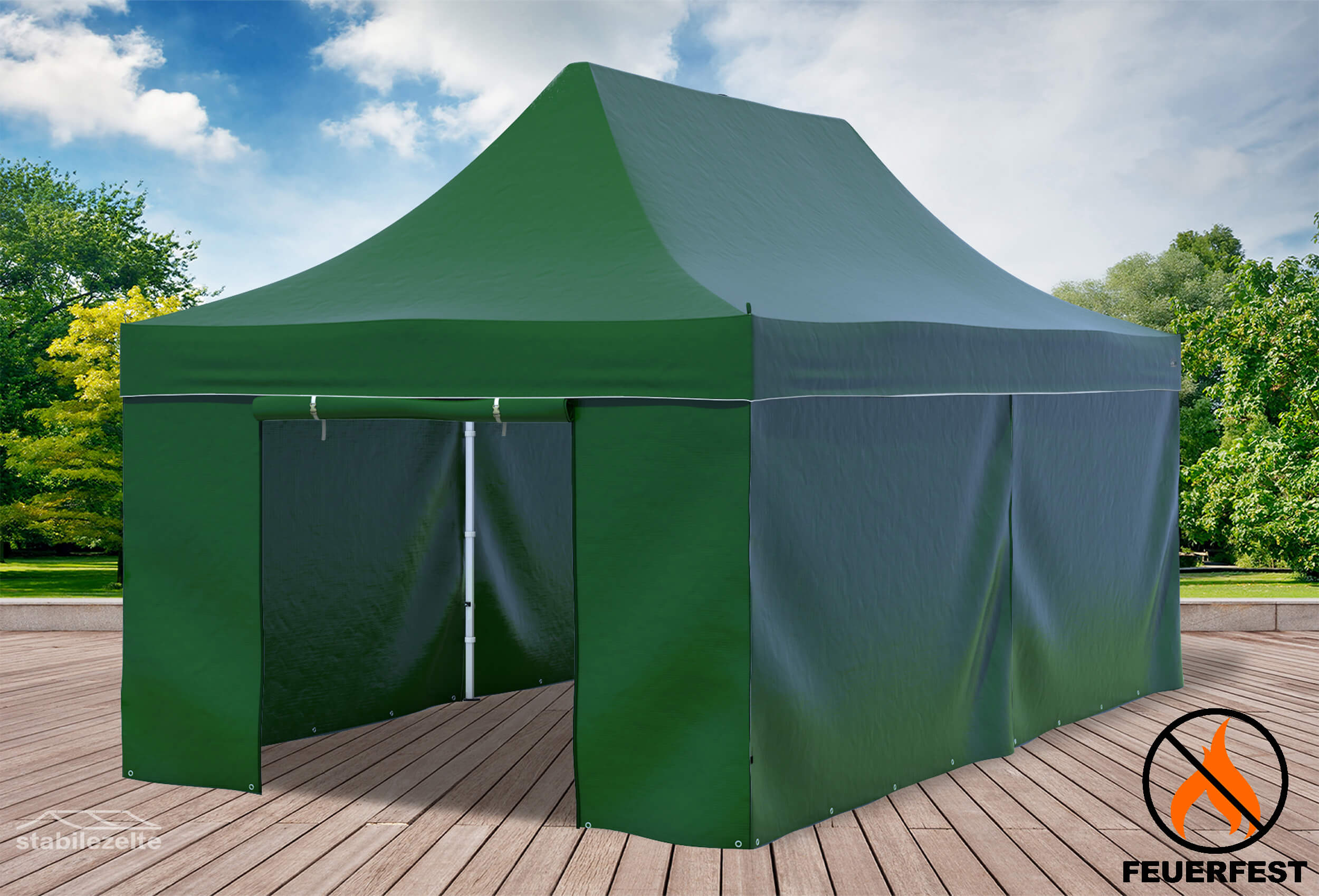 3x6 m Pop Up Gazebo, PVC fireproof Green