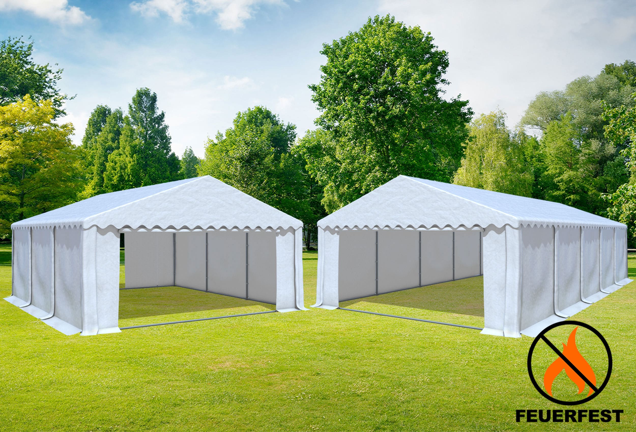 5x10 m 2in1 Combi Tent with extra 5x6 m Roof, PVC fireproof White