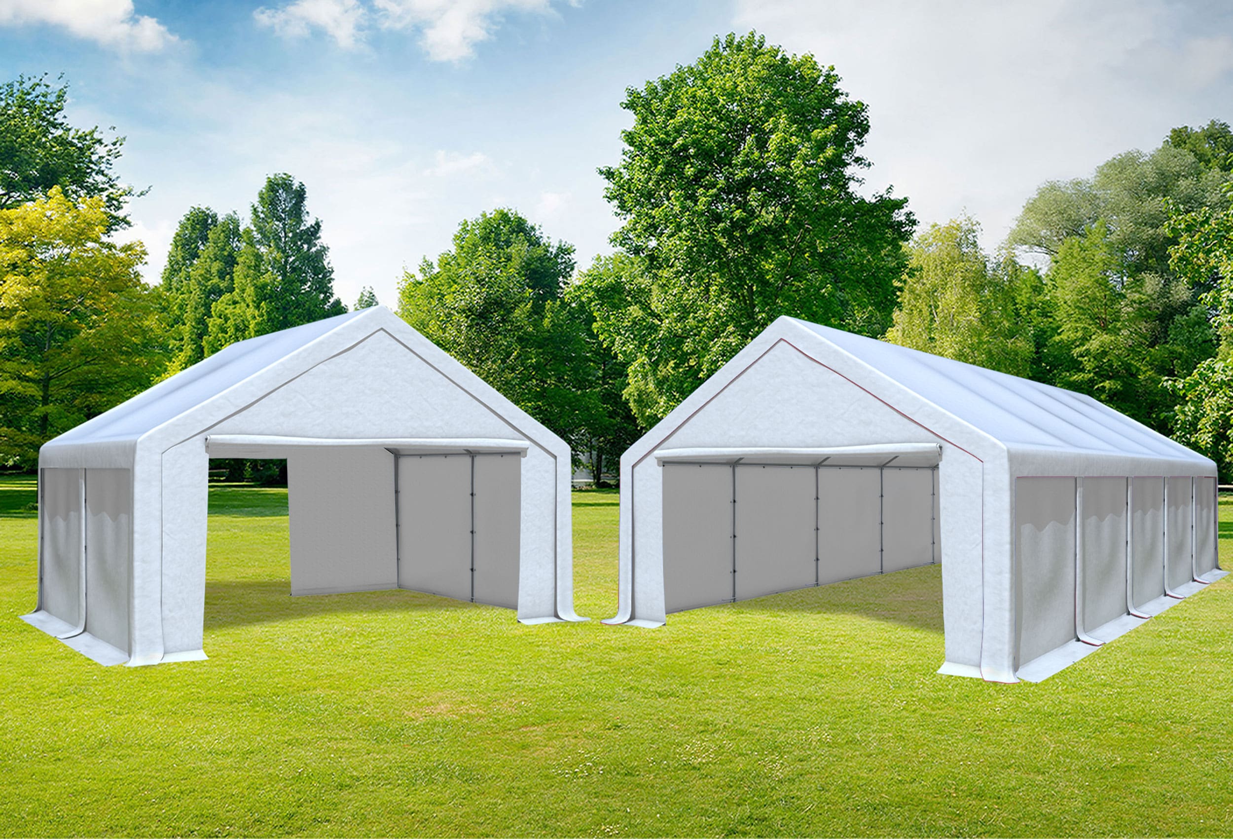5x10 m 2in1 Combi Tent with extra 5x4 m Roof, PVC White