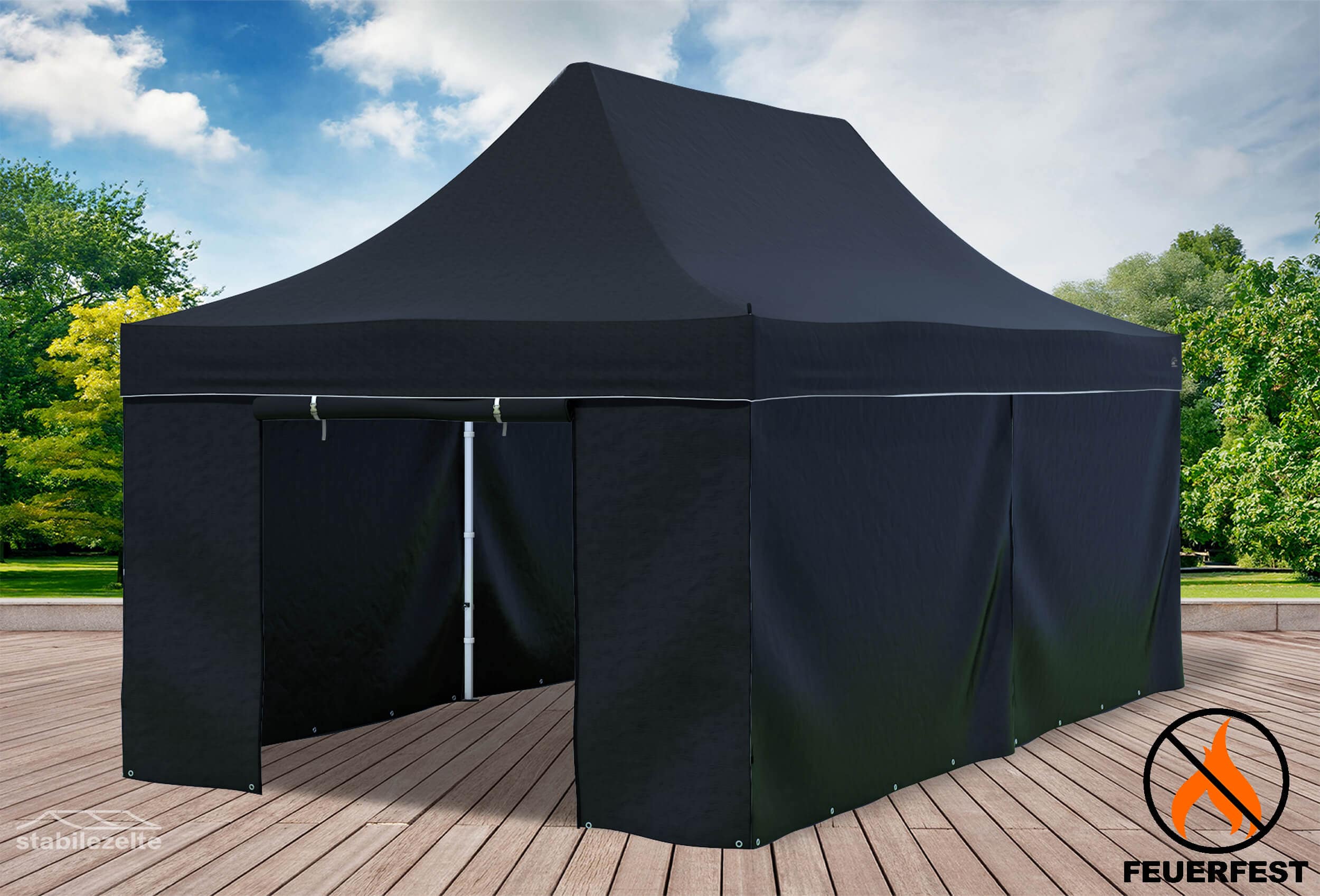 3x6 m Pop Up Gazebo, PVC fireproof Black