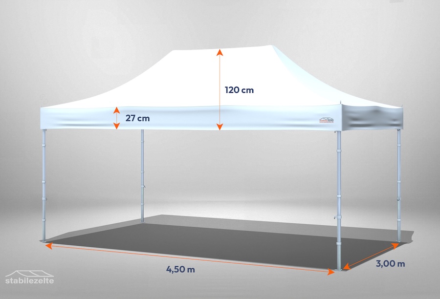 Faltpavillon 3m x 4,5m ohne Seitenteile mit Bemaßung