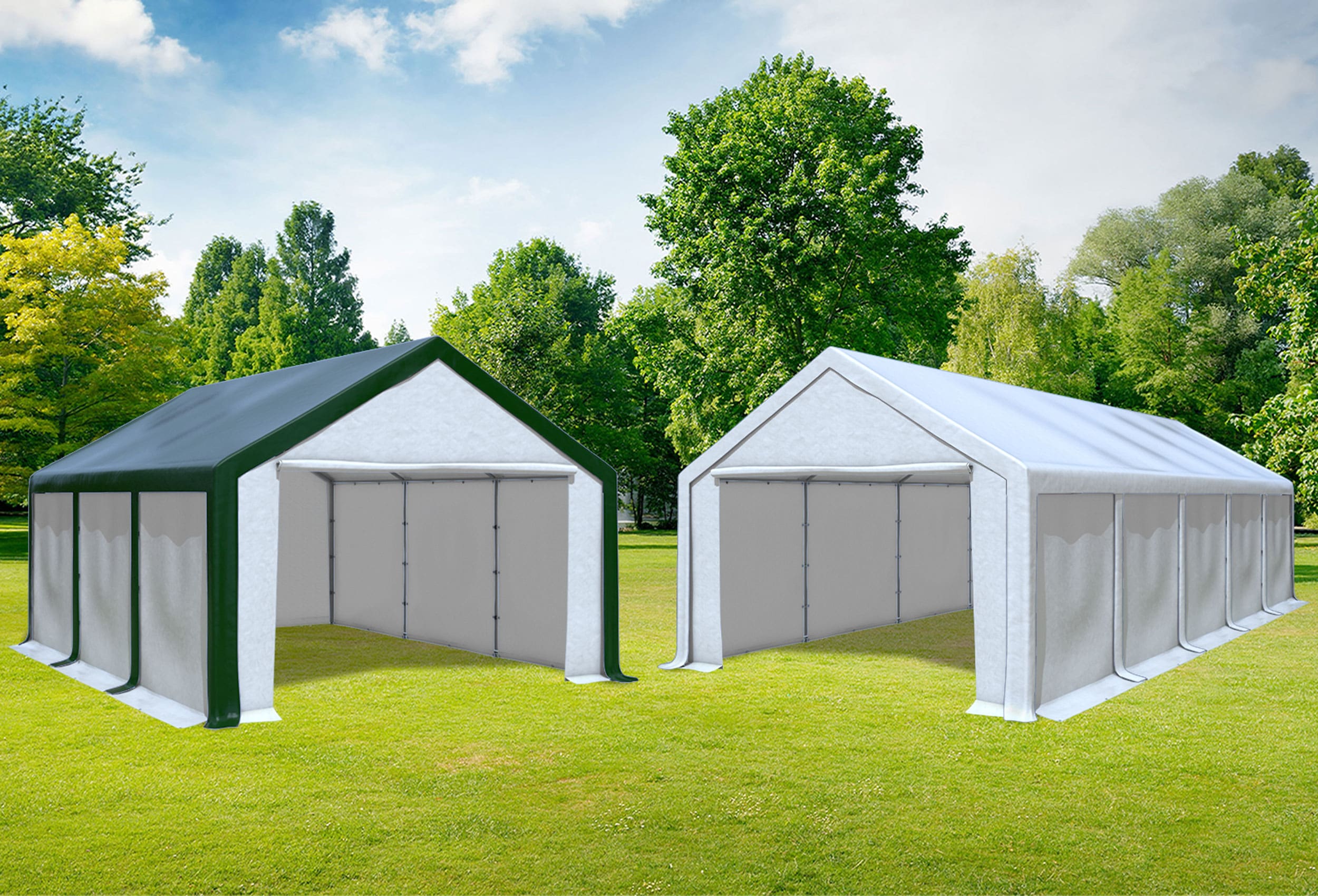 4x10 m 2in1 Combi Tent with extra 4x6 m Roof, PVC White Green