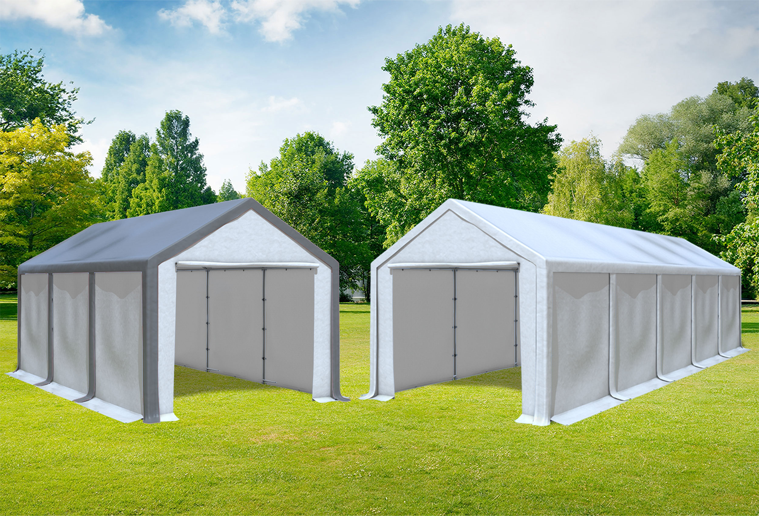 3x10 m 2in1 Combi Tent with extra 3x6 m Roof, PVC White Grey