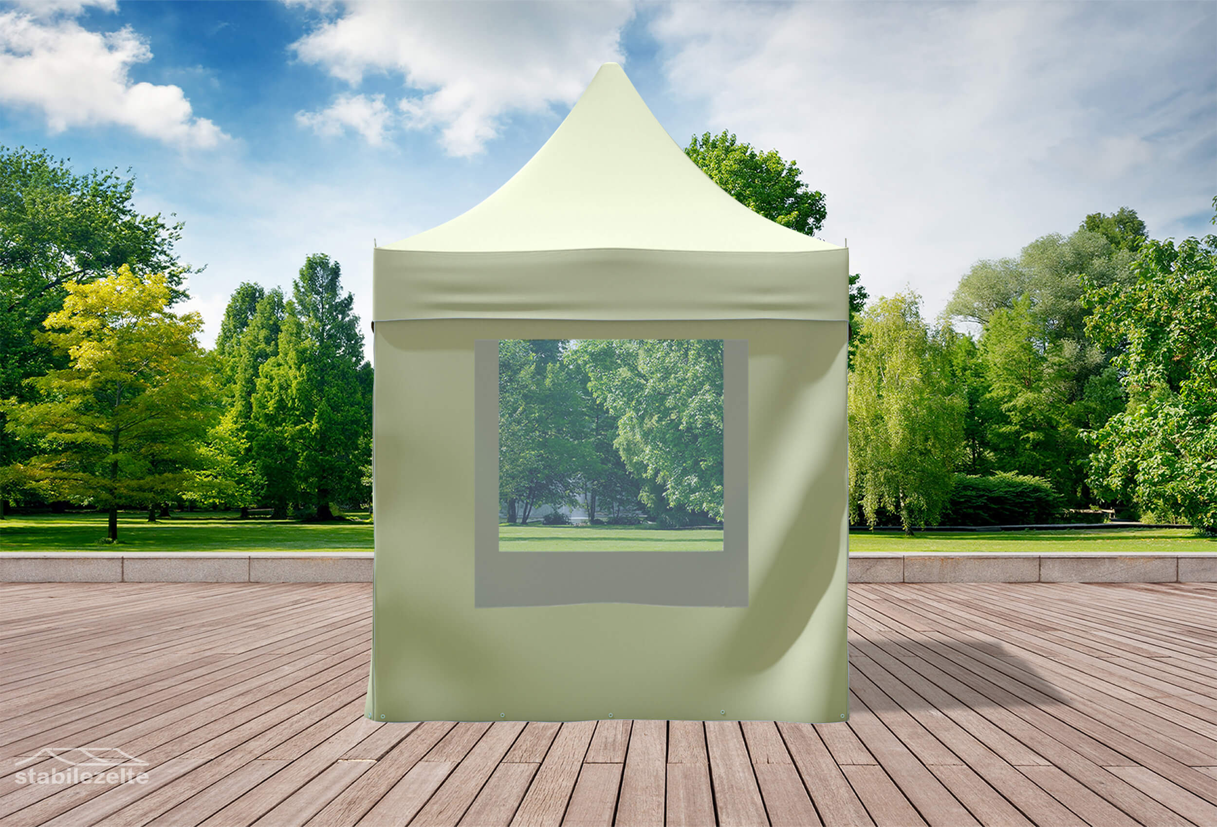 Beiger Faltpavillon mit Fenster 3 x 2m in einem Park