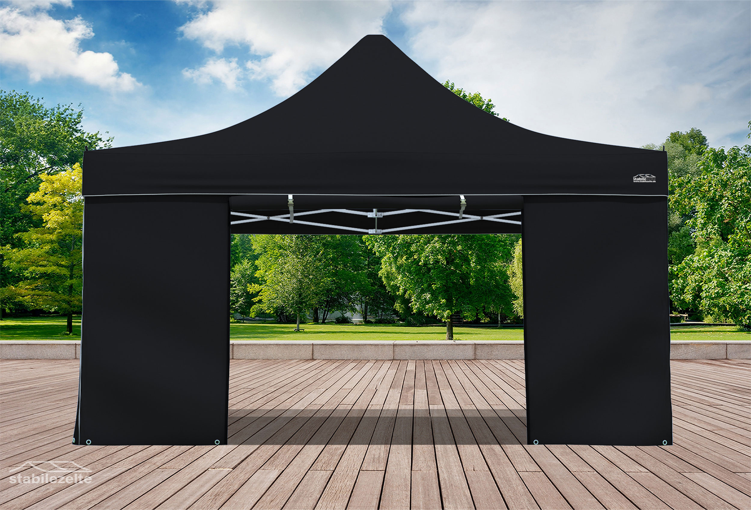 Folding tent side section with DOOR 4 metres BLACK
