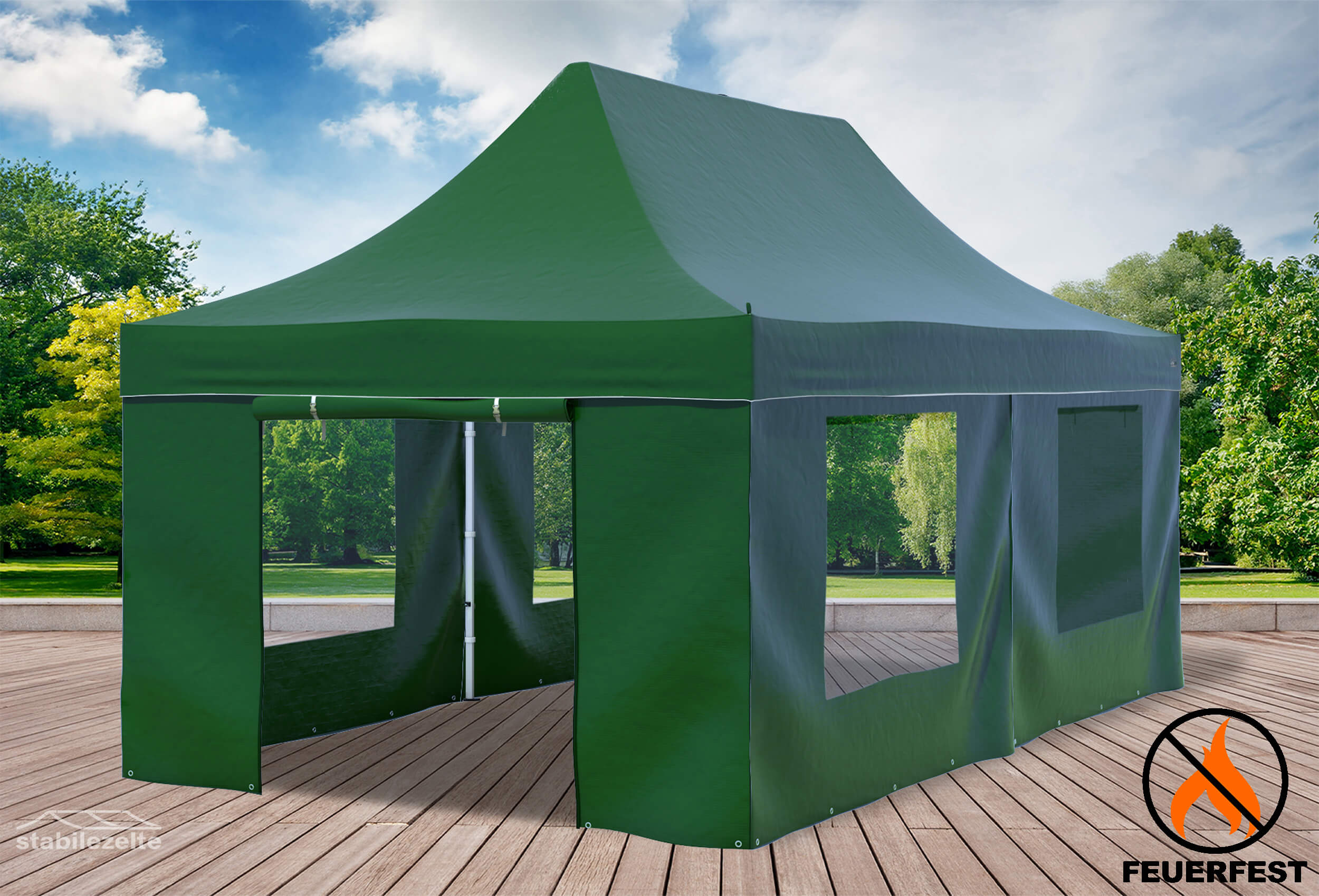3x6 m Pop Up Gazebo, PVC fireproof Green