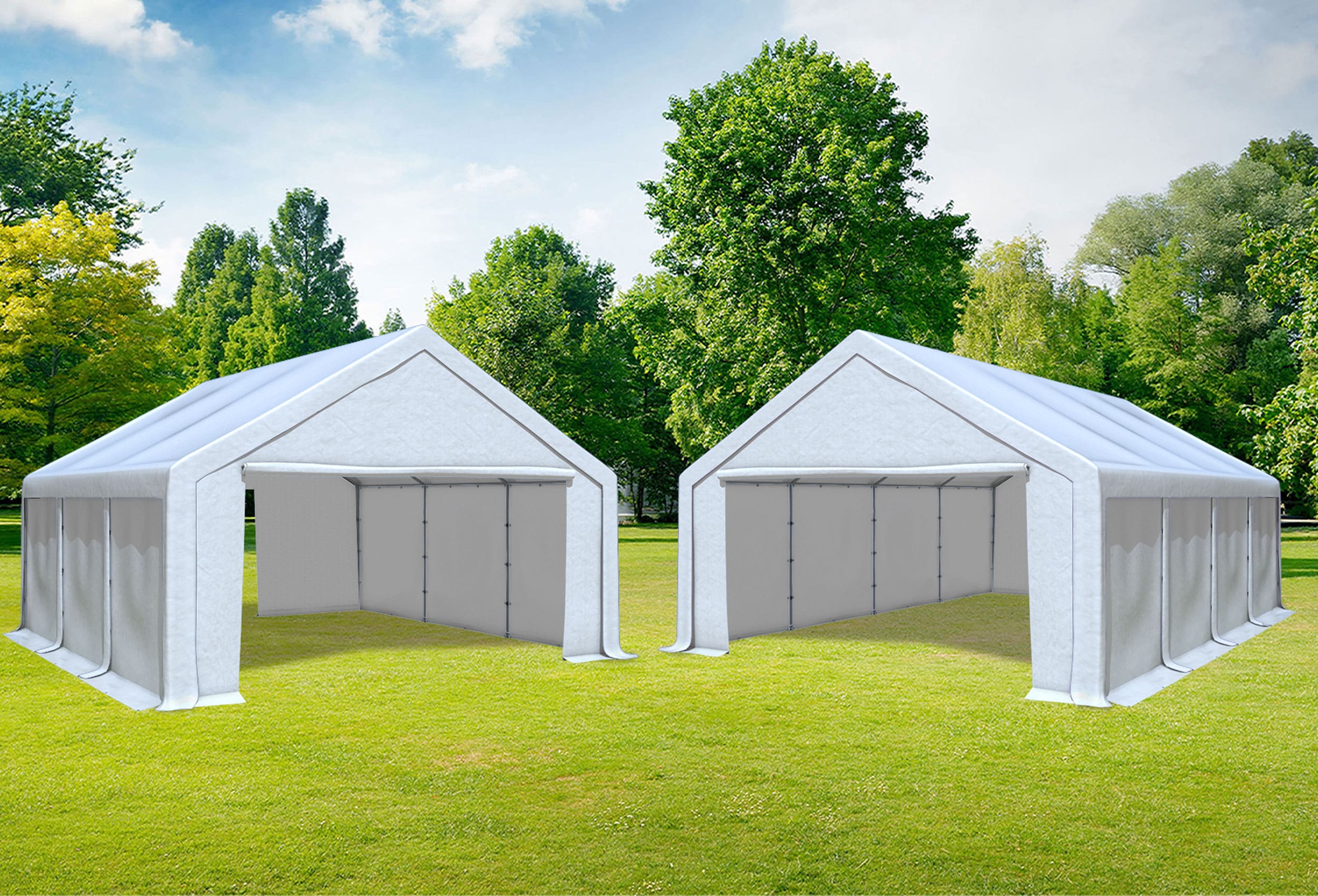 5x8 m 2in1 Combi Tent with extra 5x6 m Roof, PVC White
