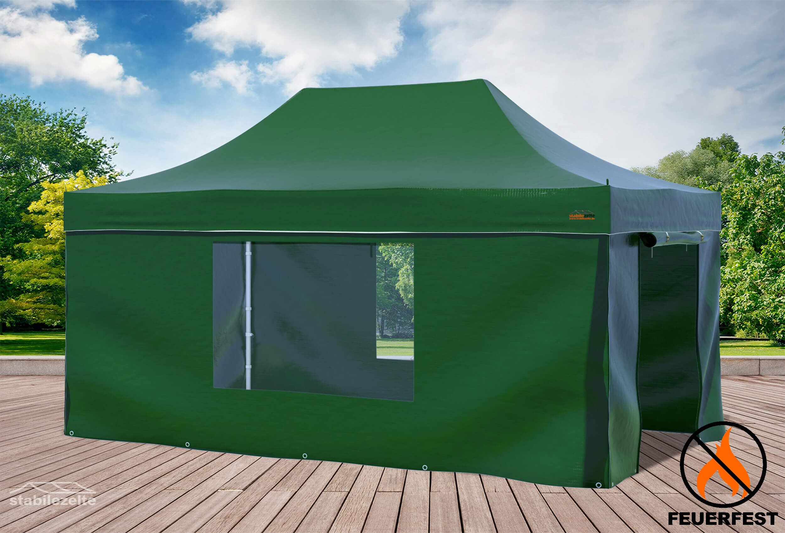 3x4.5 m Pop Up Gazebo, PVC fireproof Green