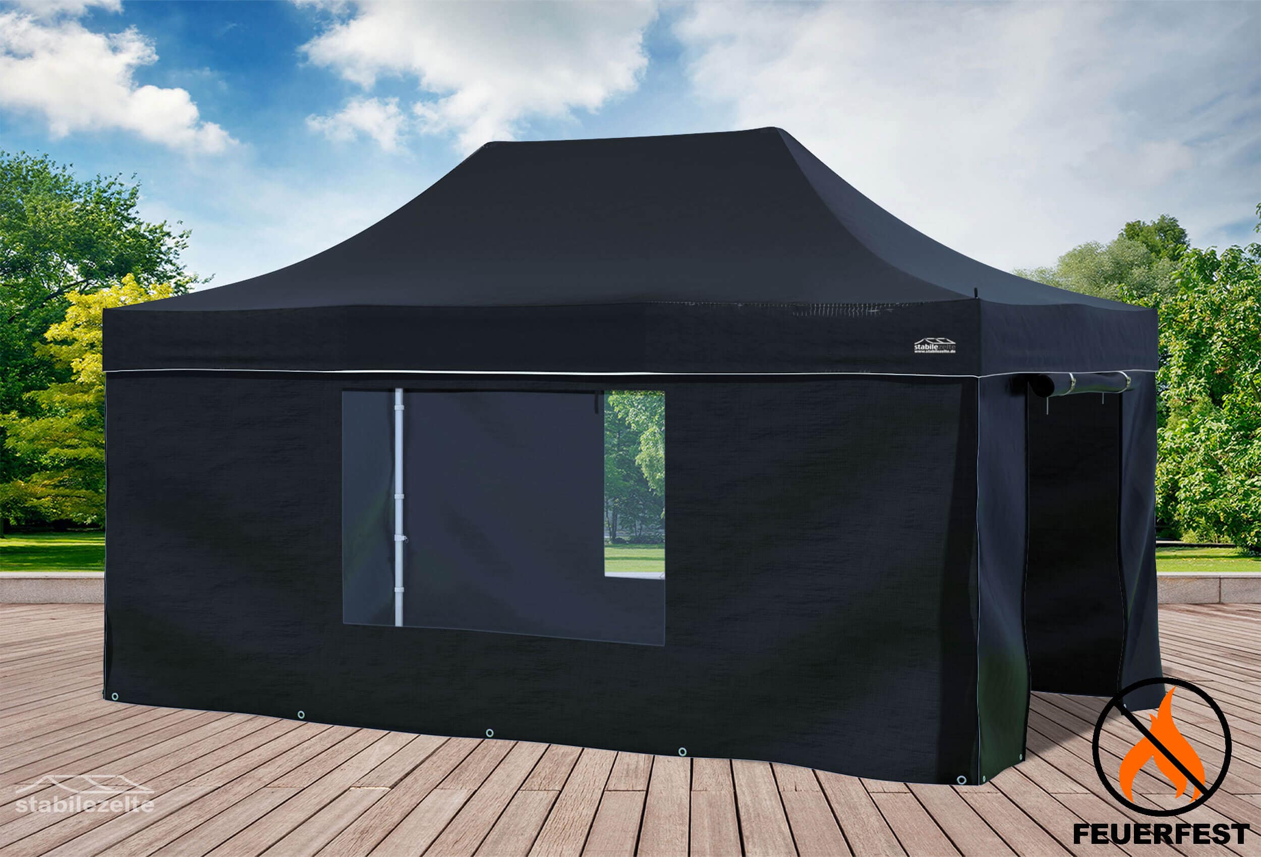 3x4.5 m Pop Up Gazebo, PVC fireproof Black
