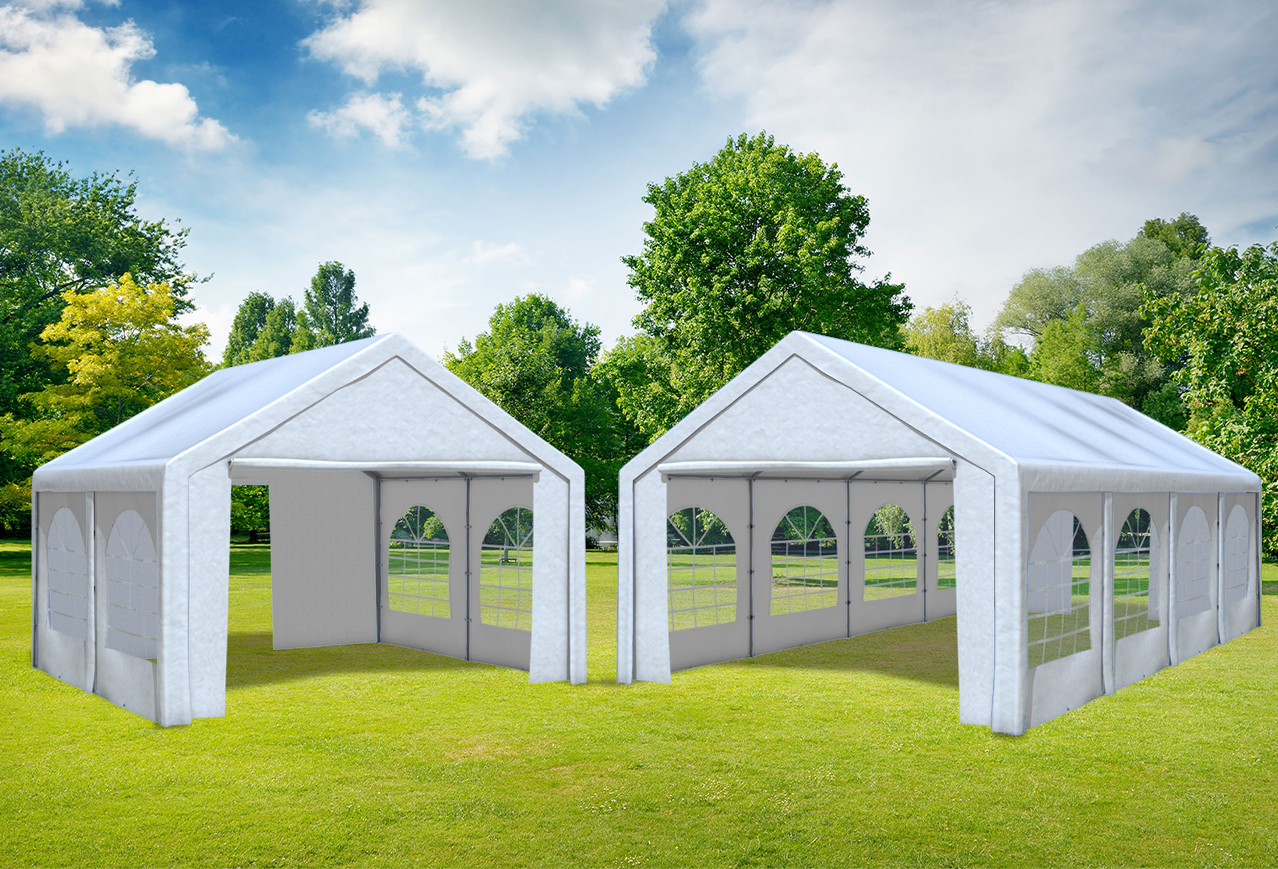 4x8 m 2in1 Combi Tent with extra 4x4 m Roof, PE White