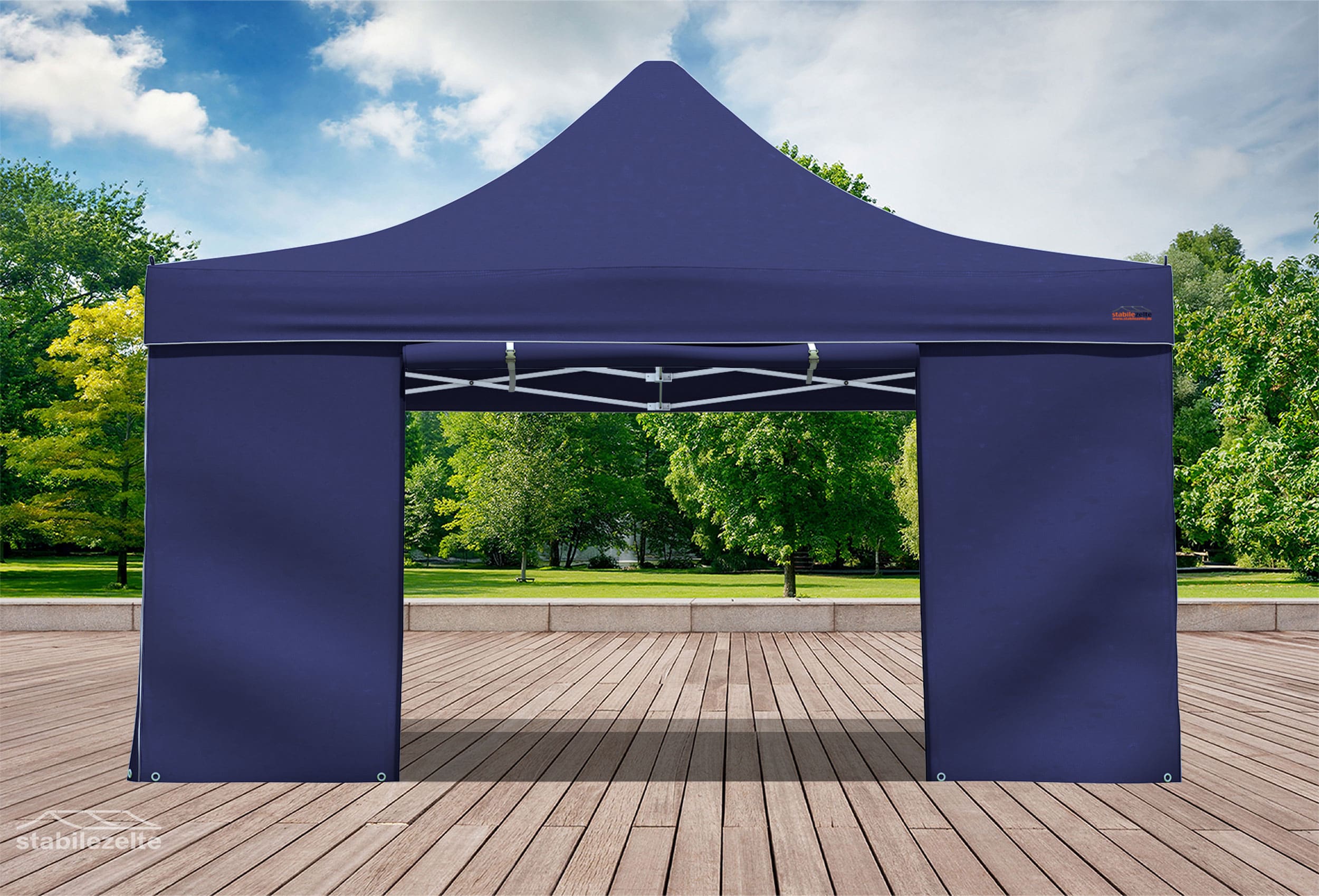 Folding tent side section with DOOR 4 metres BLUE