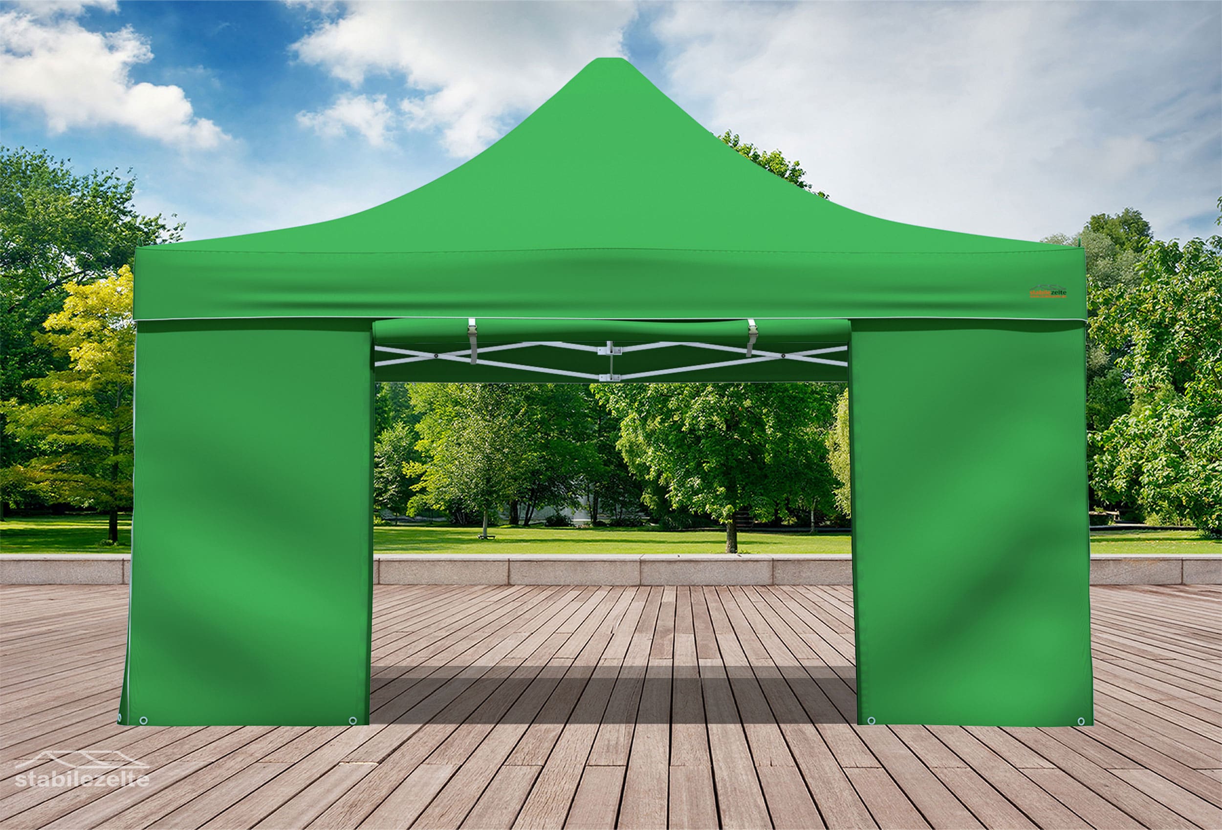 Folding tent side section with DOOR 4 metres Green