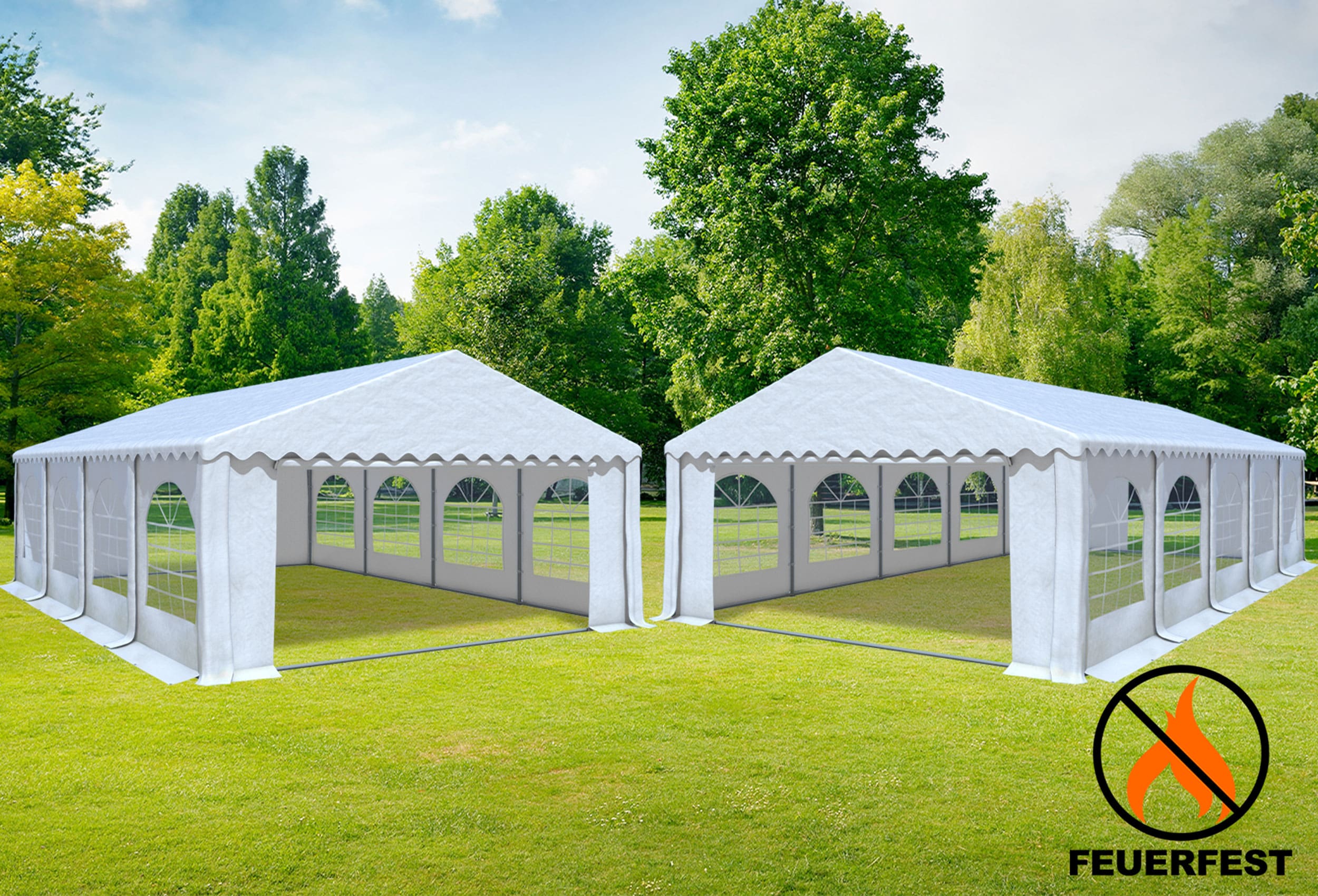 5x10 m 2in1 Combi Tent with extra 5x8 m Roof, PVC fireproof White