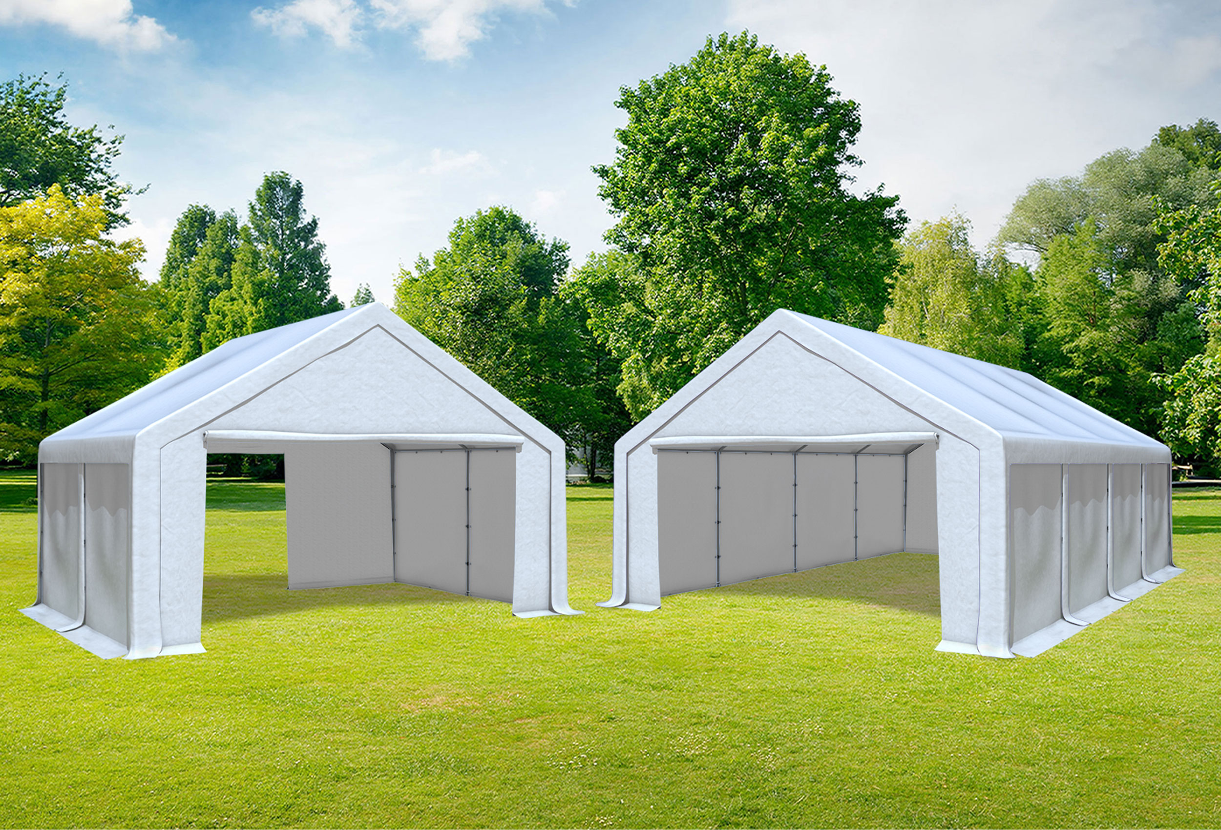 5x8 m 2in1 Combi Tent with extra 5x4 m Roof, PVC White