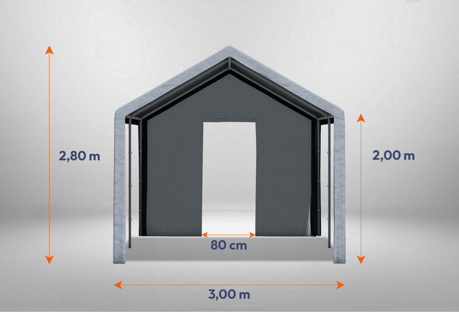 Graues Giebelteil mit kleiner Tür der Serie Classic mit 3 m Breite