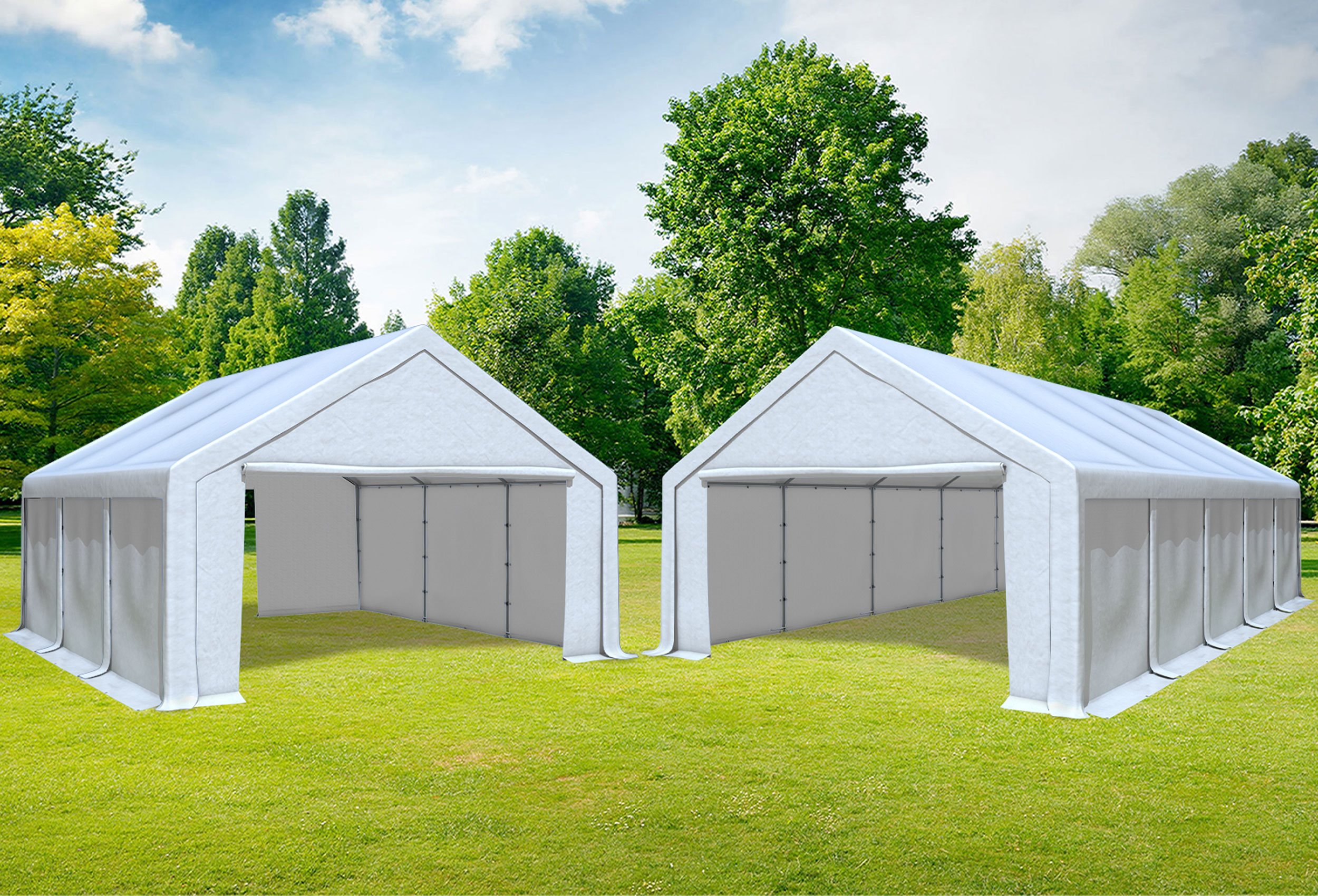 5x10 m 2in1 Combi Tent with extra 5x6 m Roof, PVC White