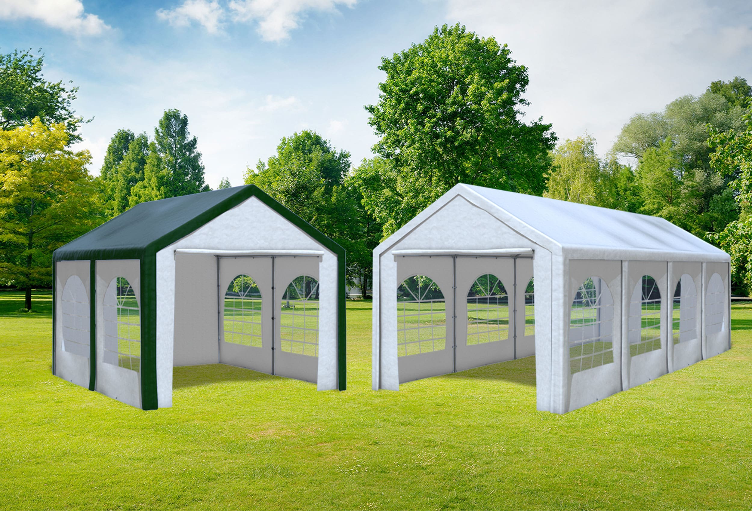 3x8 m 2in1 Combi Tent with extra 3x4 m Roof, PE White Green