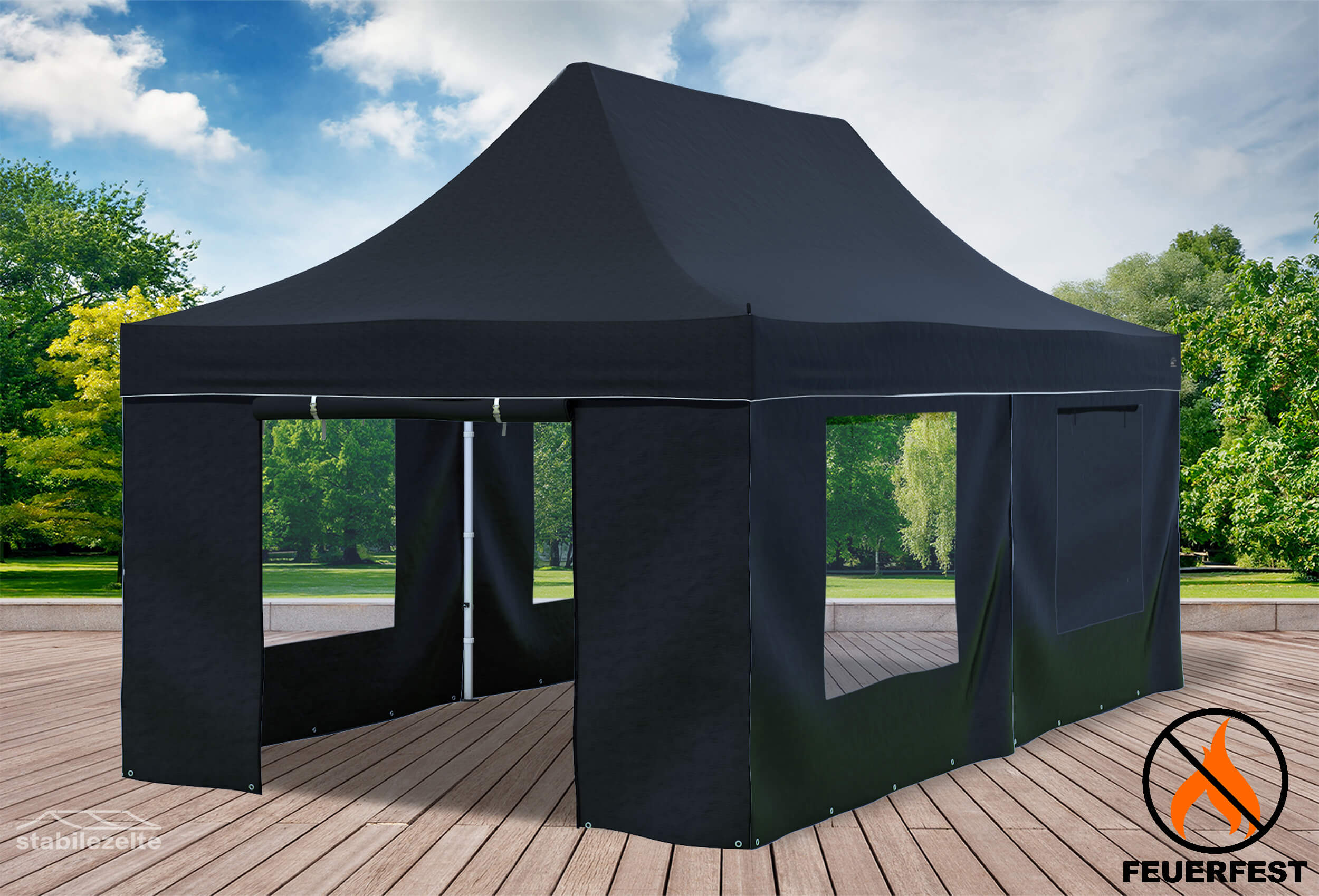 3x6 m Pop Up Gazebo, PVC fireproof Black