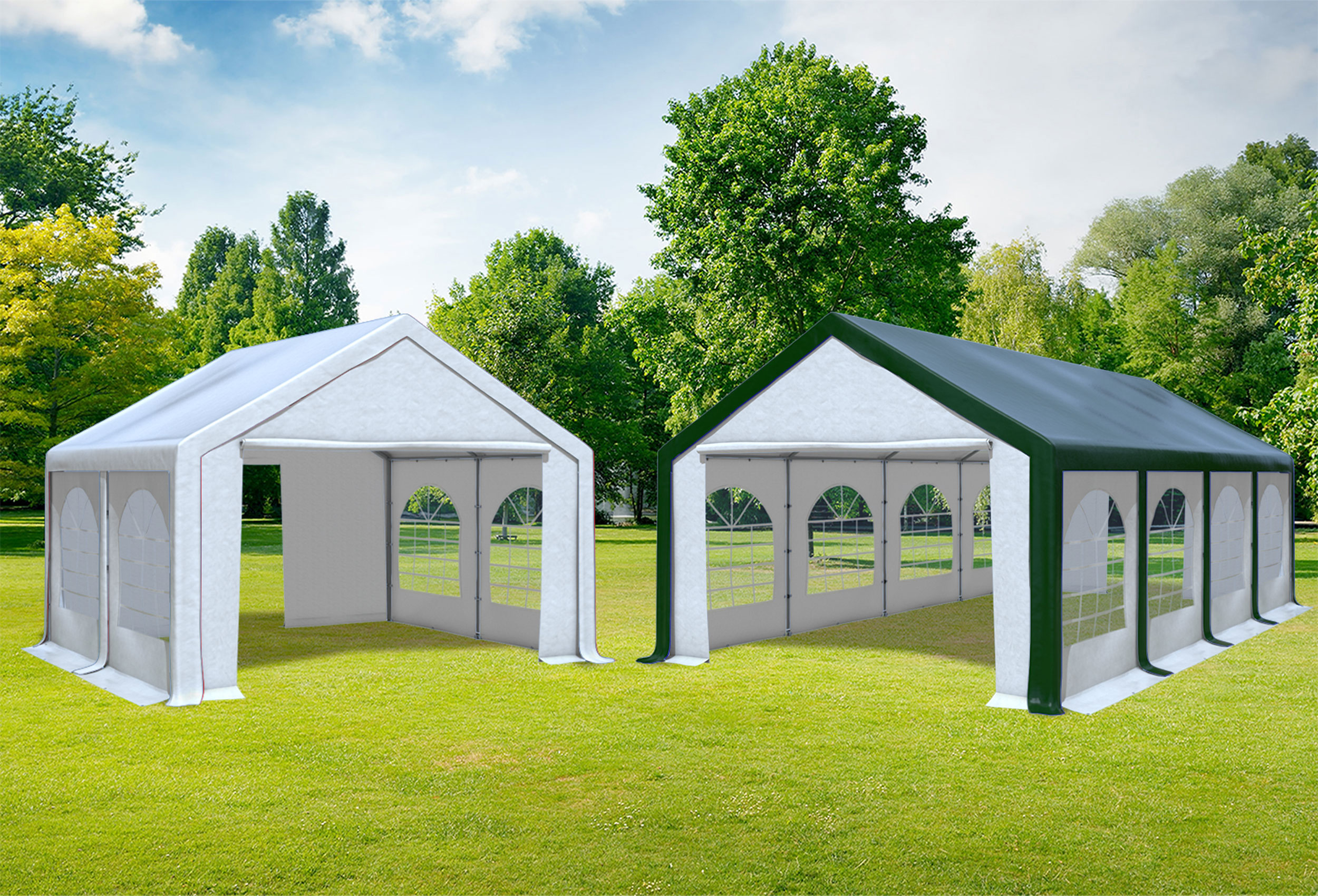4x8 m 2in1 Combi Tent with extra 4x4 m Roof, PVC Green White