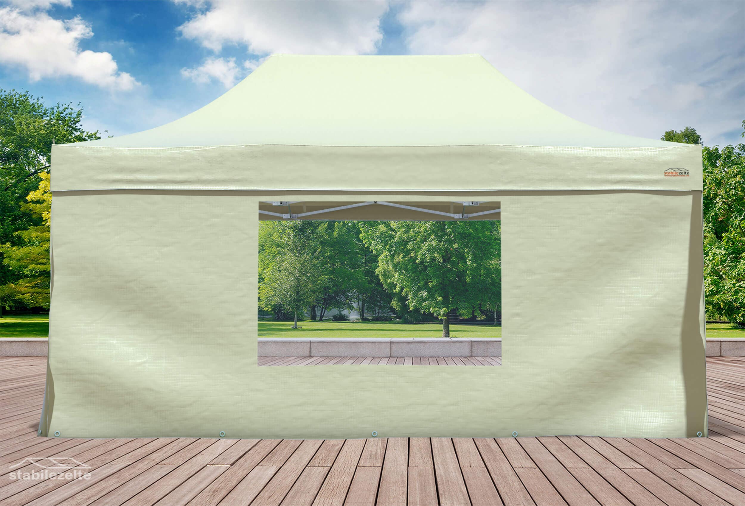 Seitenteil mit schlißbarem Fenster 4,5m für einen Faltpavillon aus PVC FR in beige
