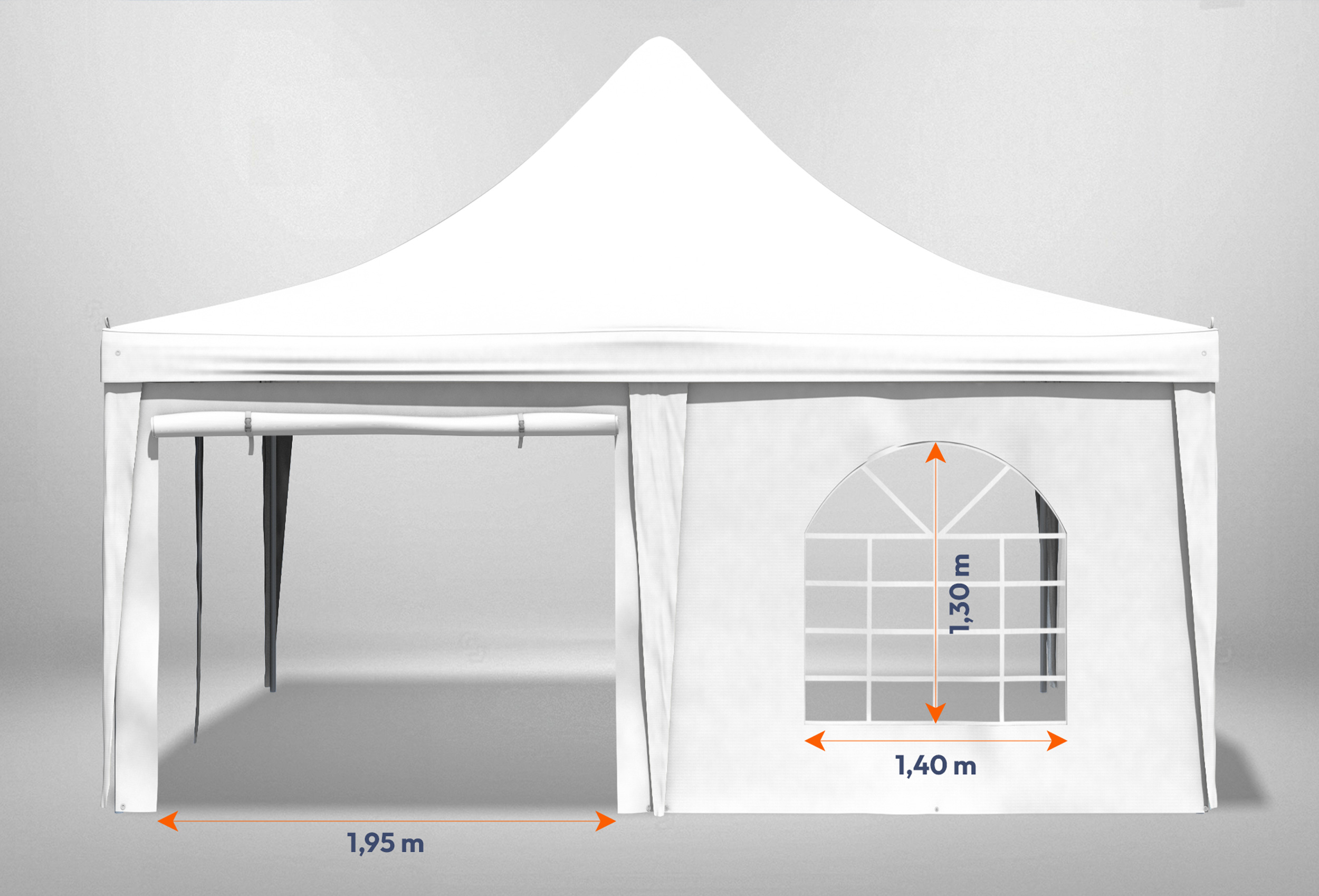 Quadratischer Gartenpavillon 5m x 5m mit Bemaßung von Tür und Fenster