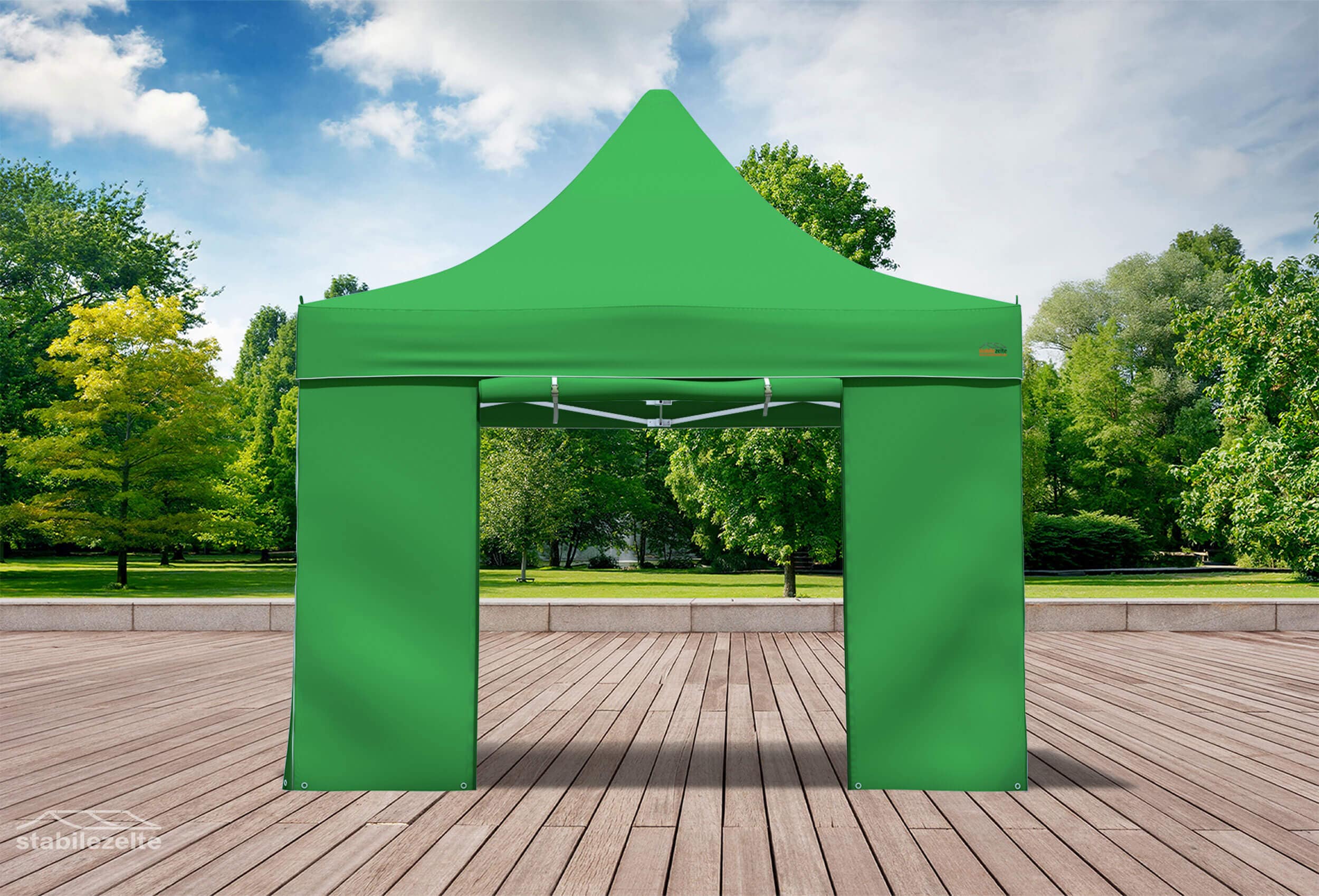 Folding tent side section with DOOR 3 metres Green