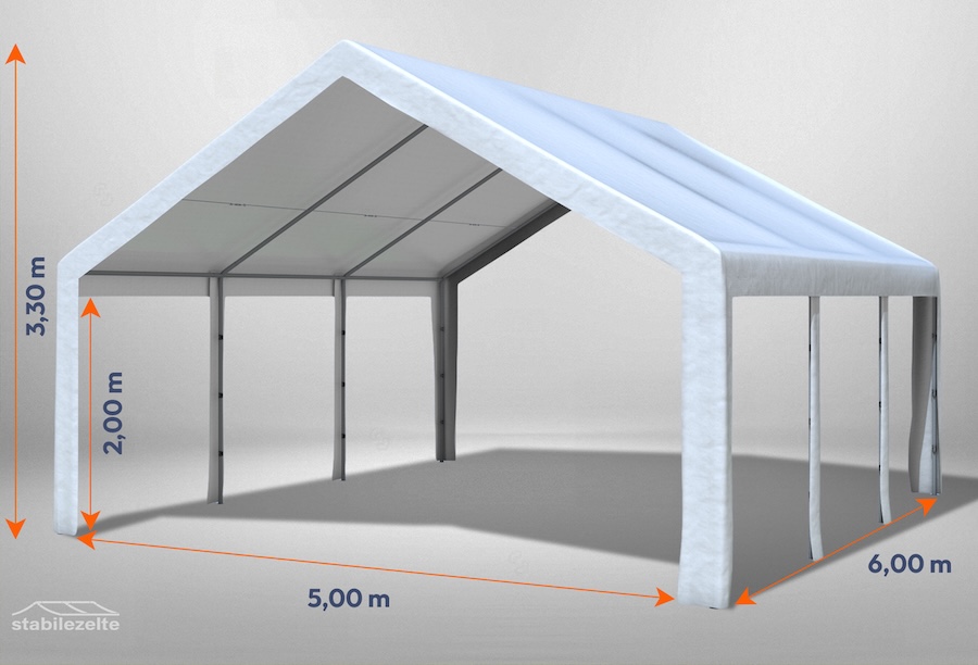 Weißes Partyzelt der Modular Serie ohne Seitenteile 5 x 6m