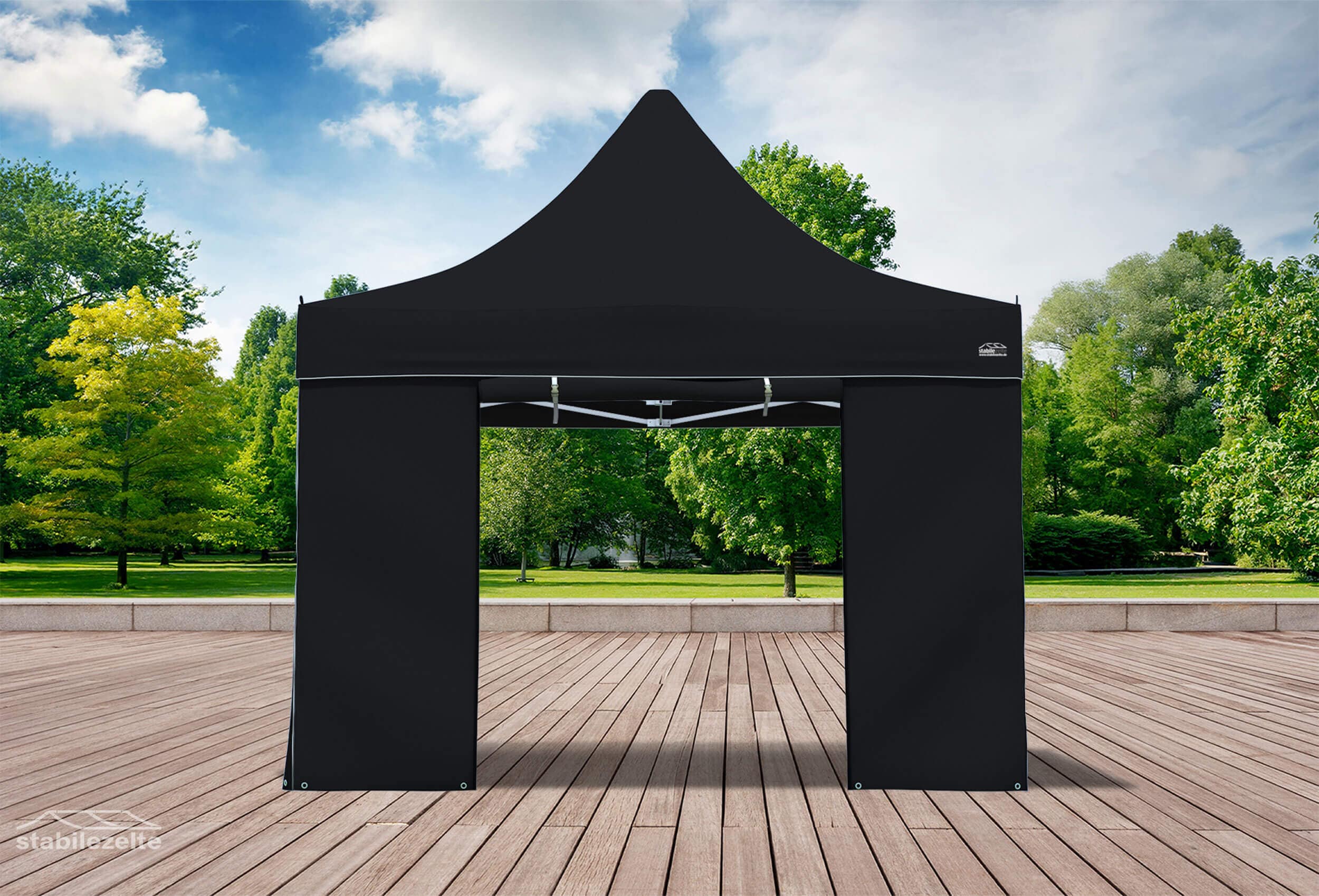 Folding tent side section with DOOR 3 metres BLACK