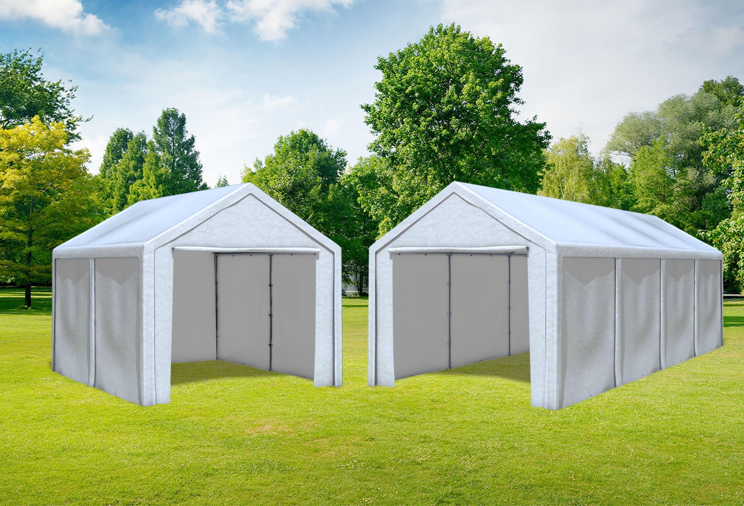 3x8 m 2in1 Combi Tent with extra 3x4 m Roof, PE White