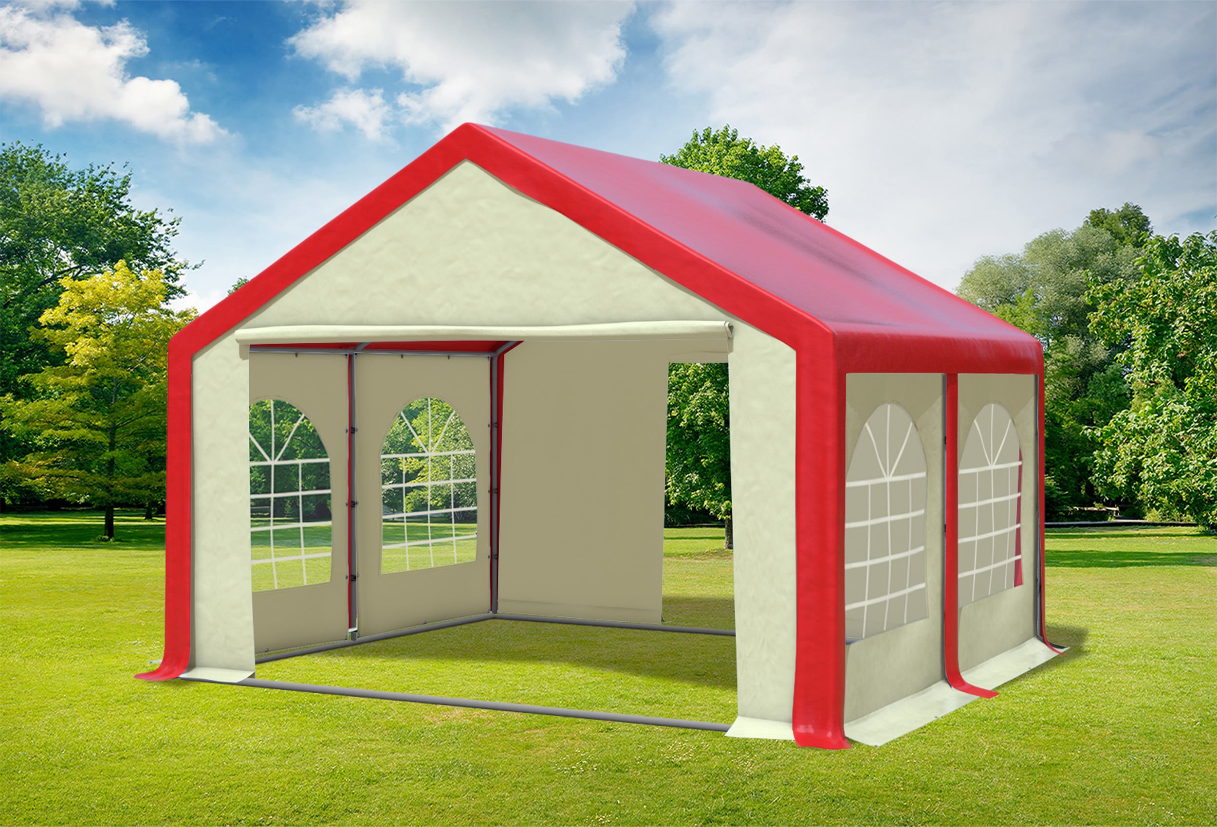4x4 m Party tent / Marquee, PVC Red Beige