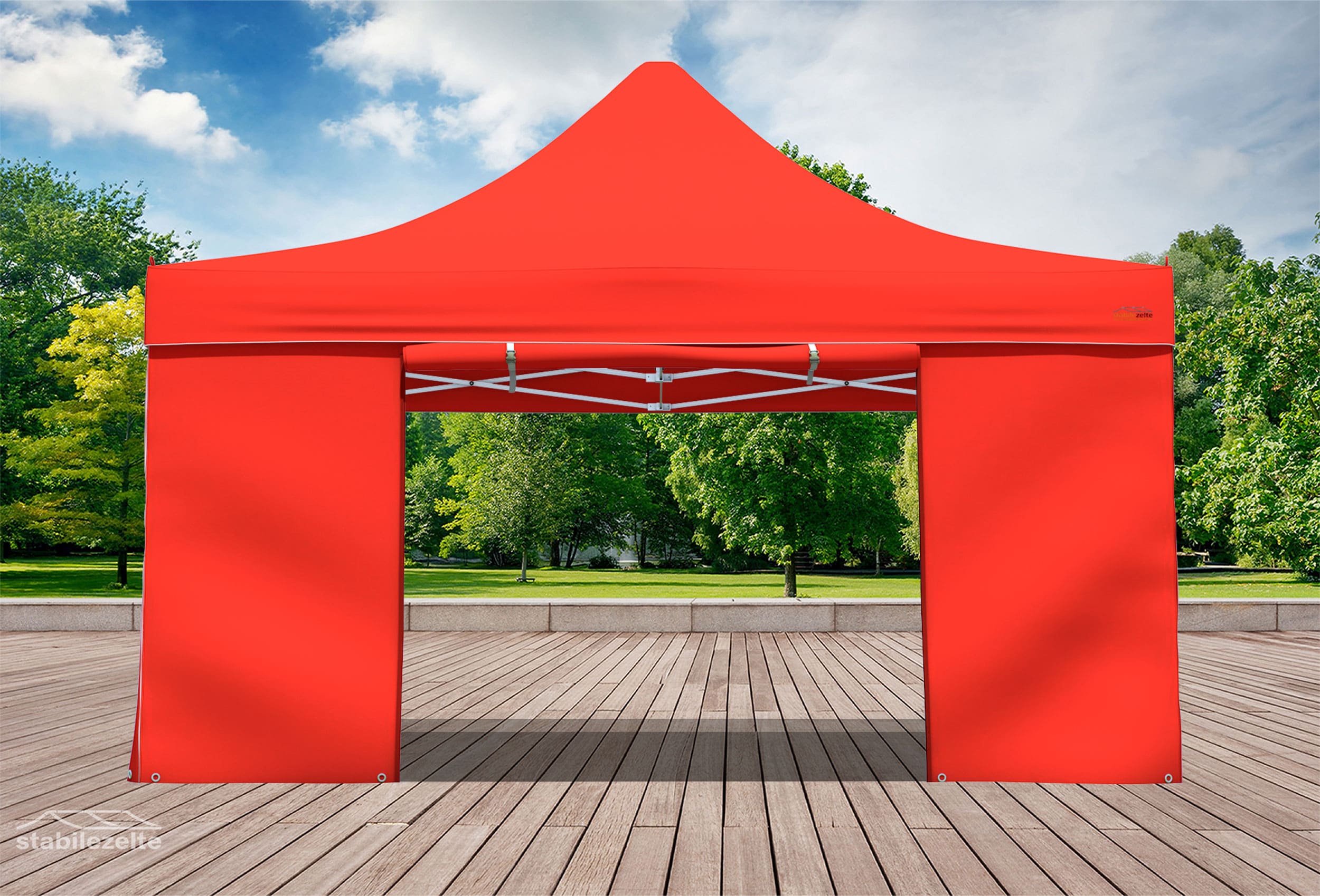 Folding tent side section with DOOR 4 metres RED