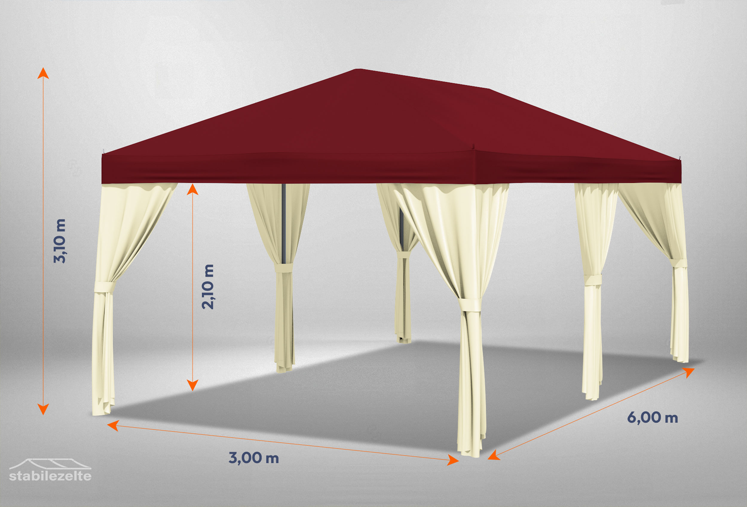 Bordeauxfarbener Gartenpavillon Sahara mit beigen Seitenteilen 3 x 6m