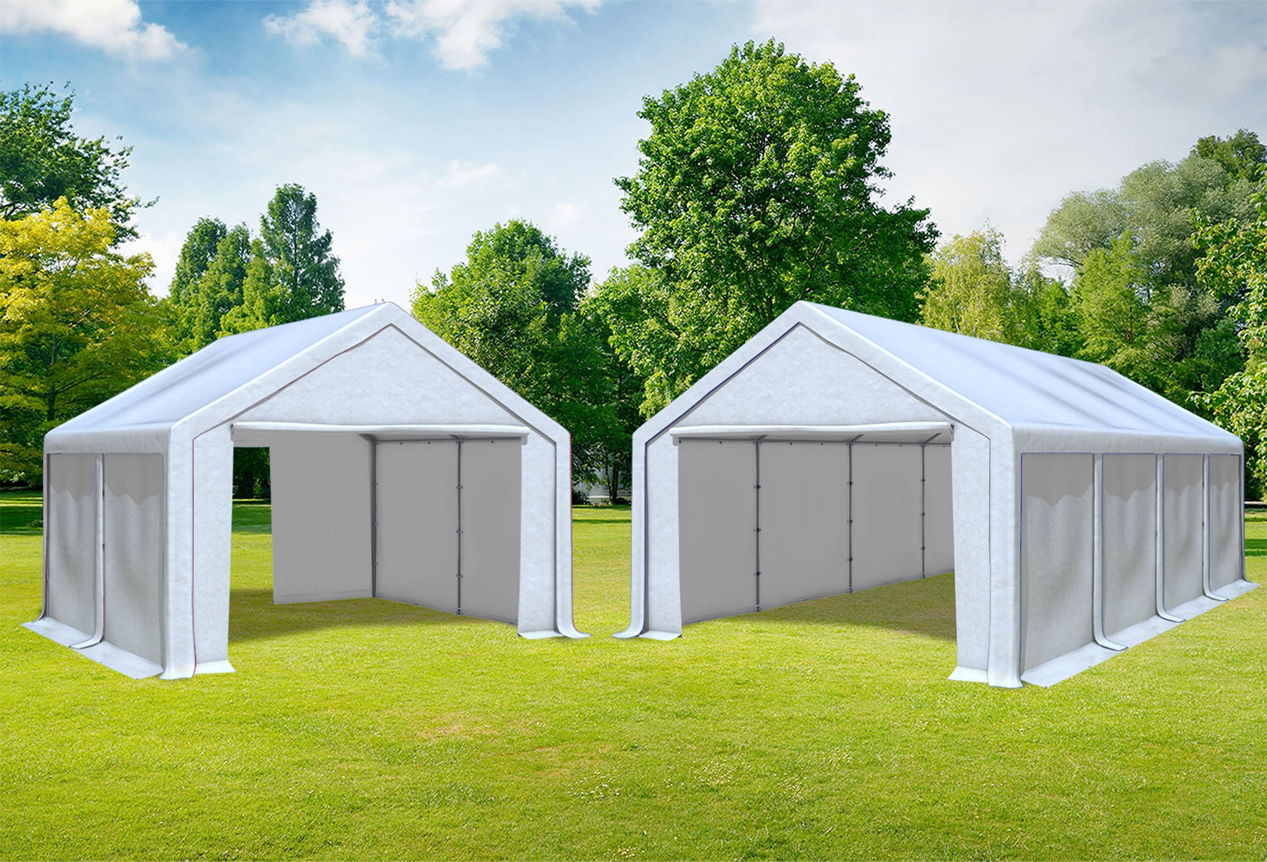 4x8 m 2in1 Combi Tent with extra 4x4 m Roof, PVC White