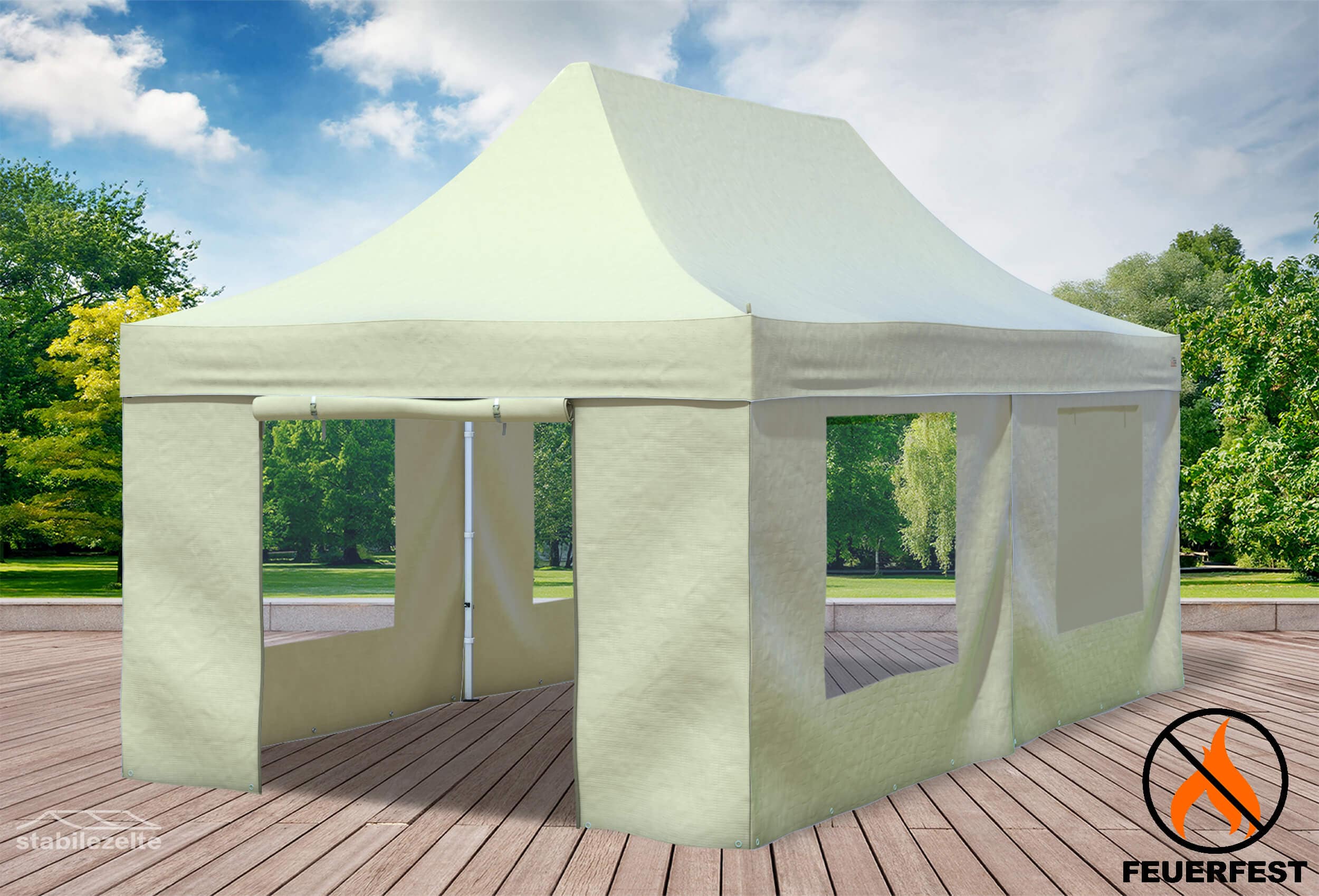 3x6 m Pop Up Gazebo, PVC fireproof Beige