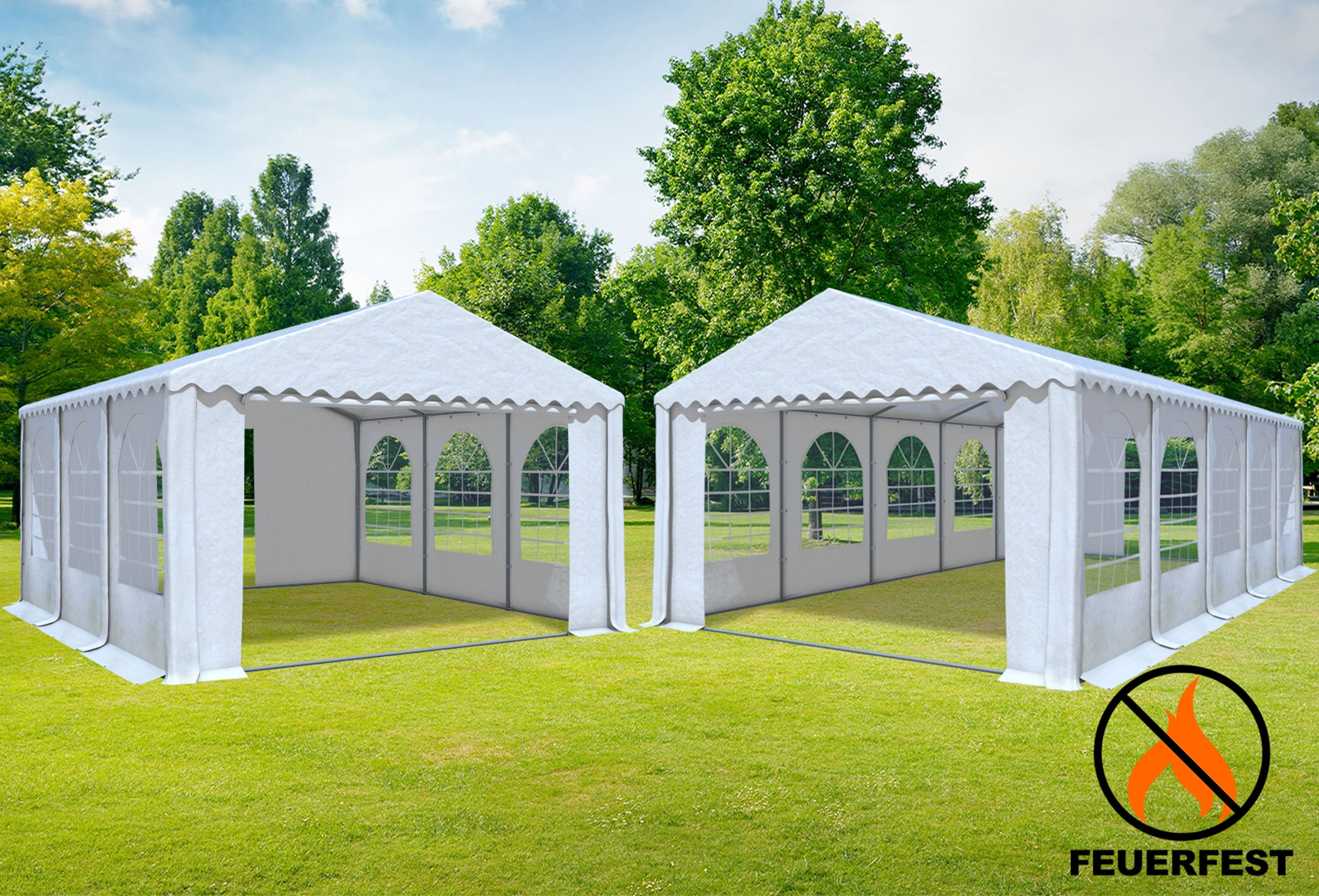 5x10 m 2in1 Combi Tent with extra 5x6 m Roof, 2.6 m side height PVC fireproof White
