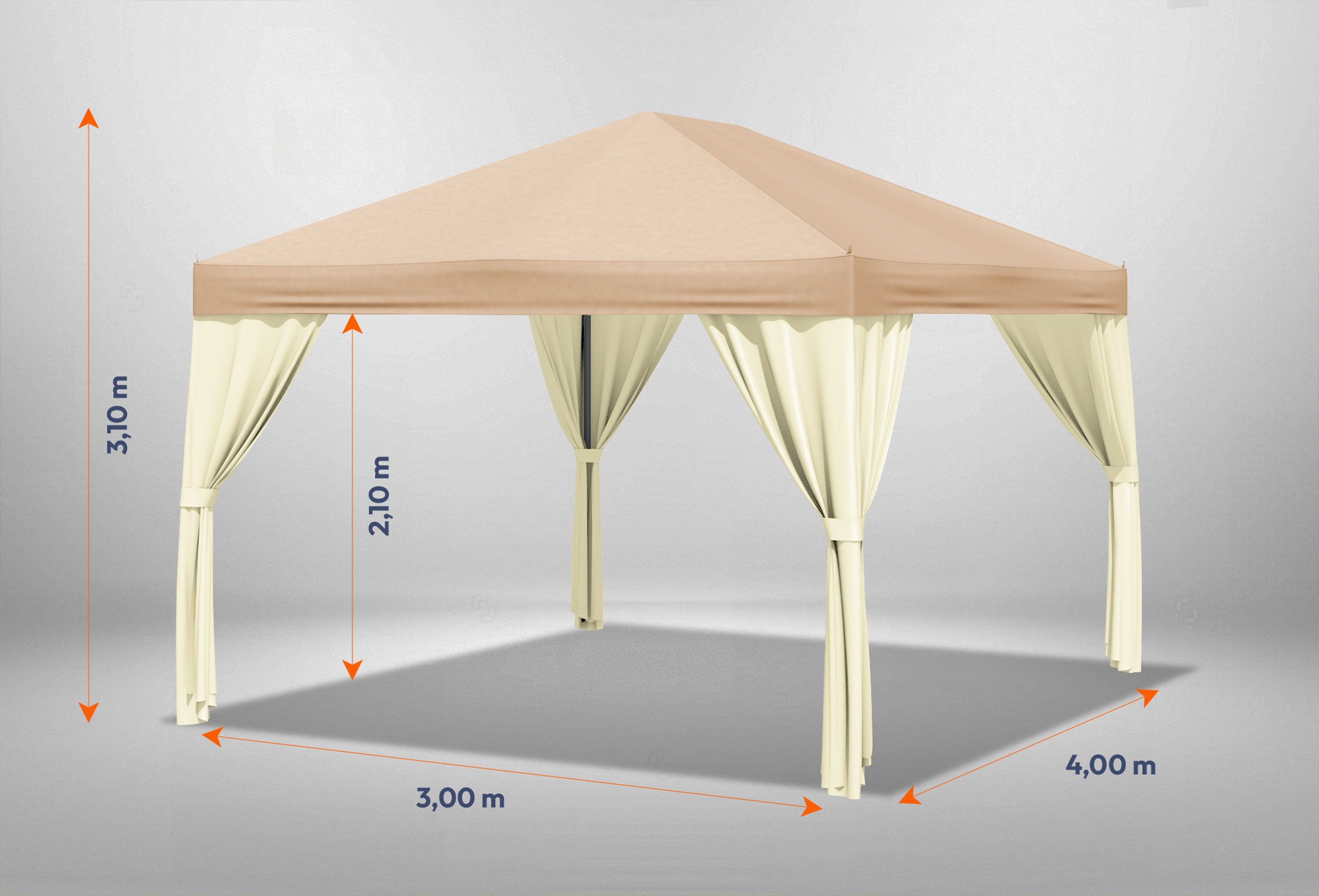 Brauner Gartenpavillon Sahara 3m x 4m mit Bemaßung
