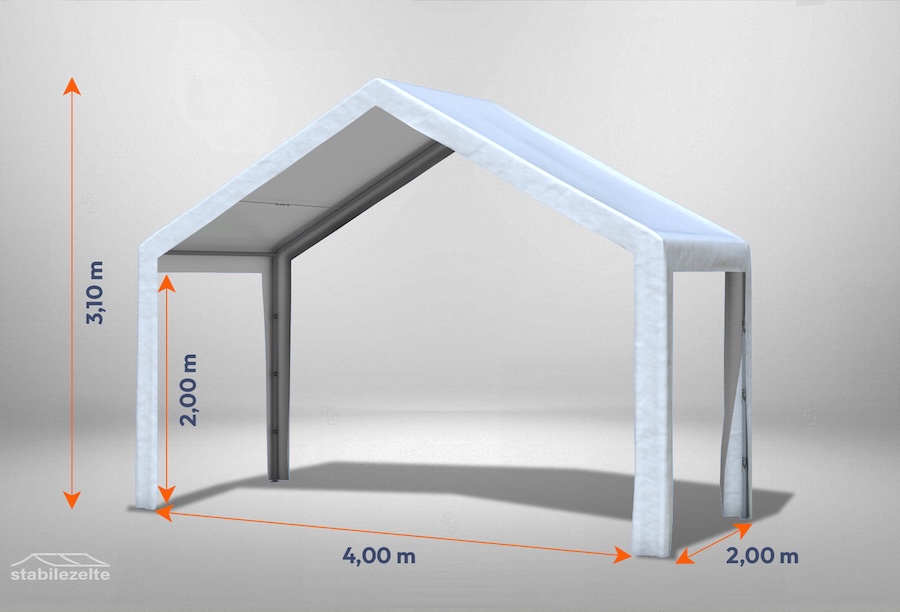 Weißes Partyzelt der Modular Serie ohne Seitenteile 4 x 2m