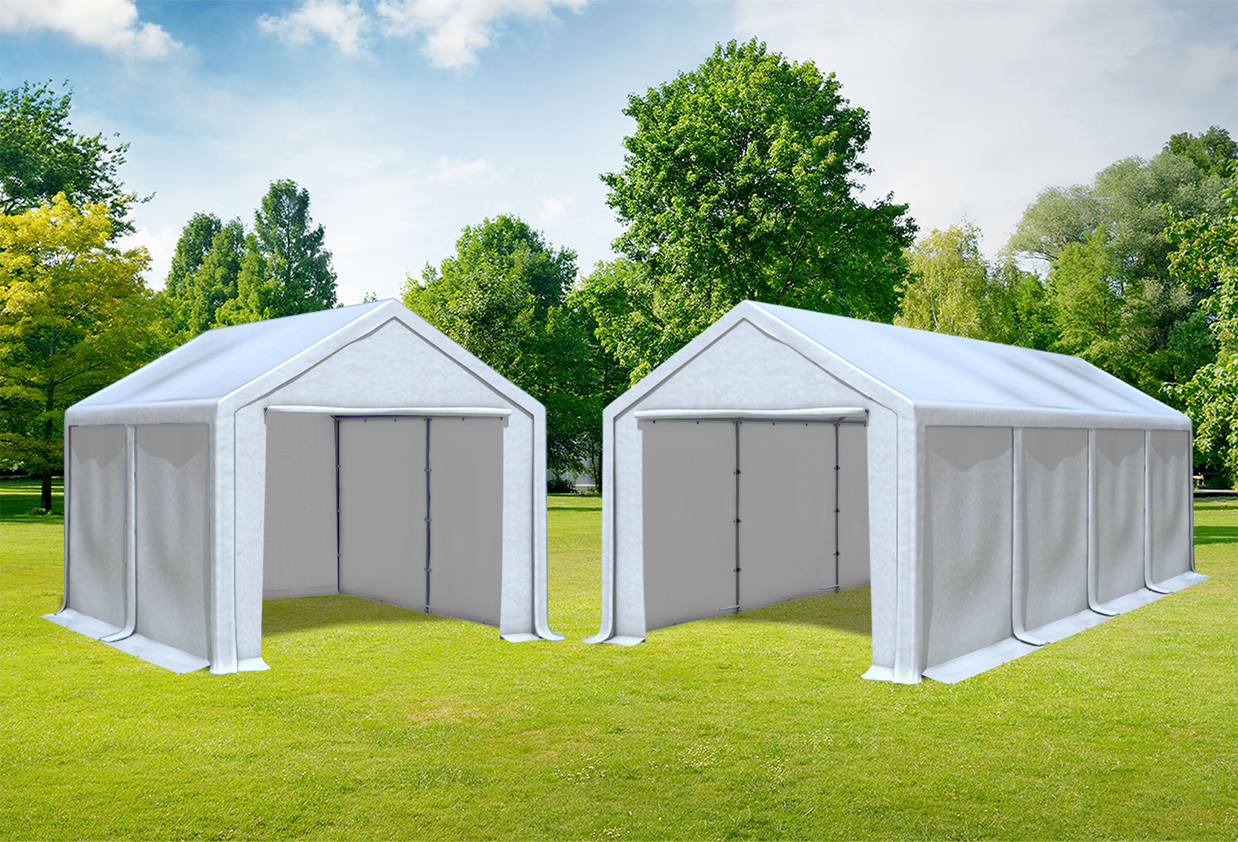 3x8 m 2in1 Combi Tent with extra 3x4 m Roof, PVC White