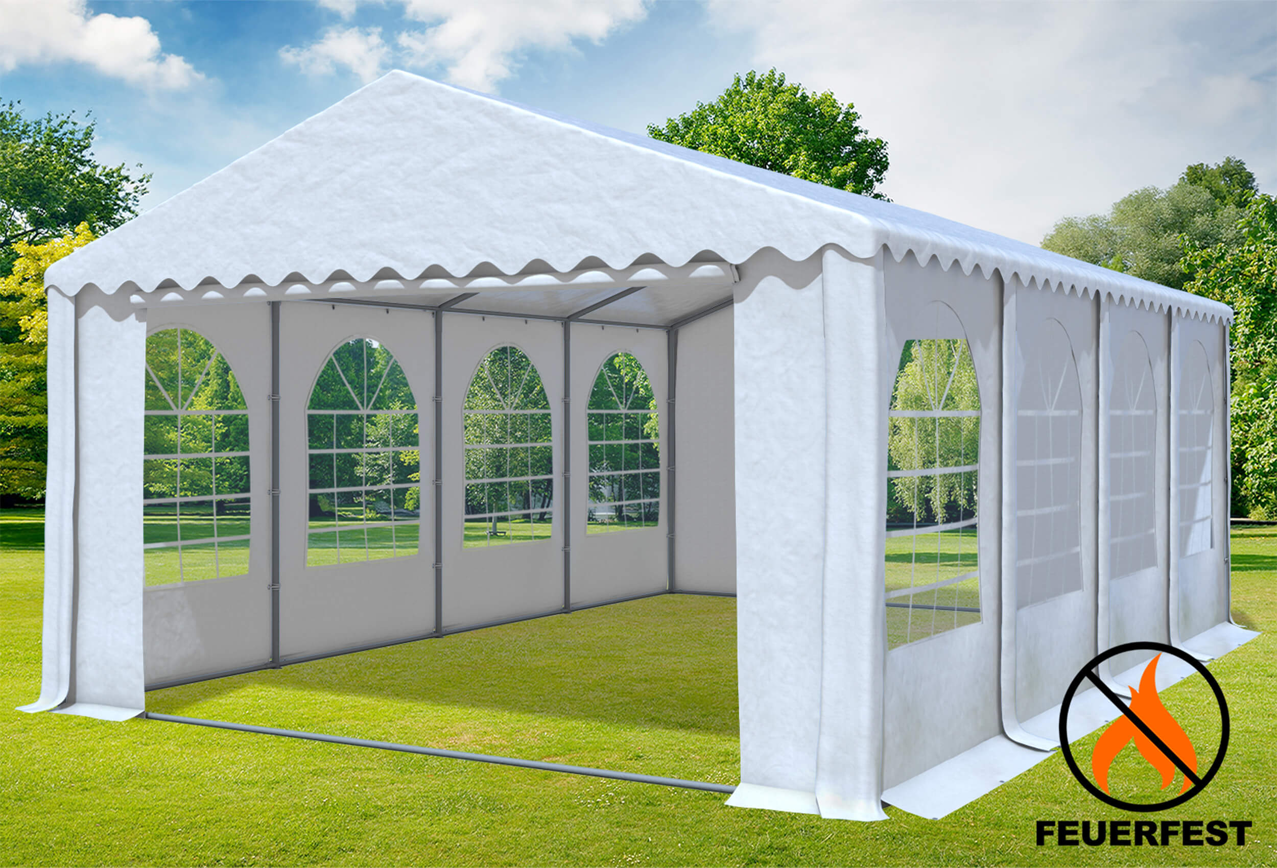 5x8 m Party tent / Marquee, 2.60 m side height PVC fireproof White